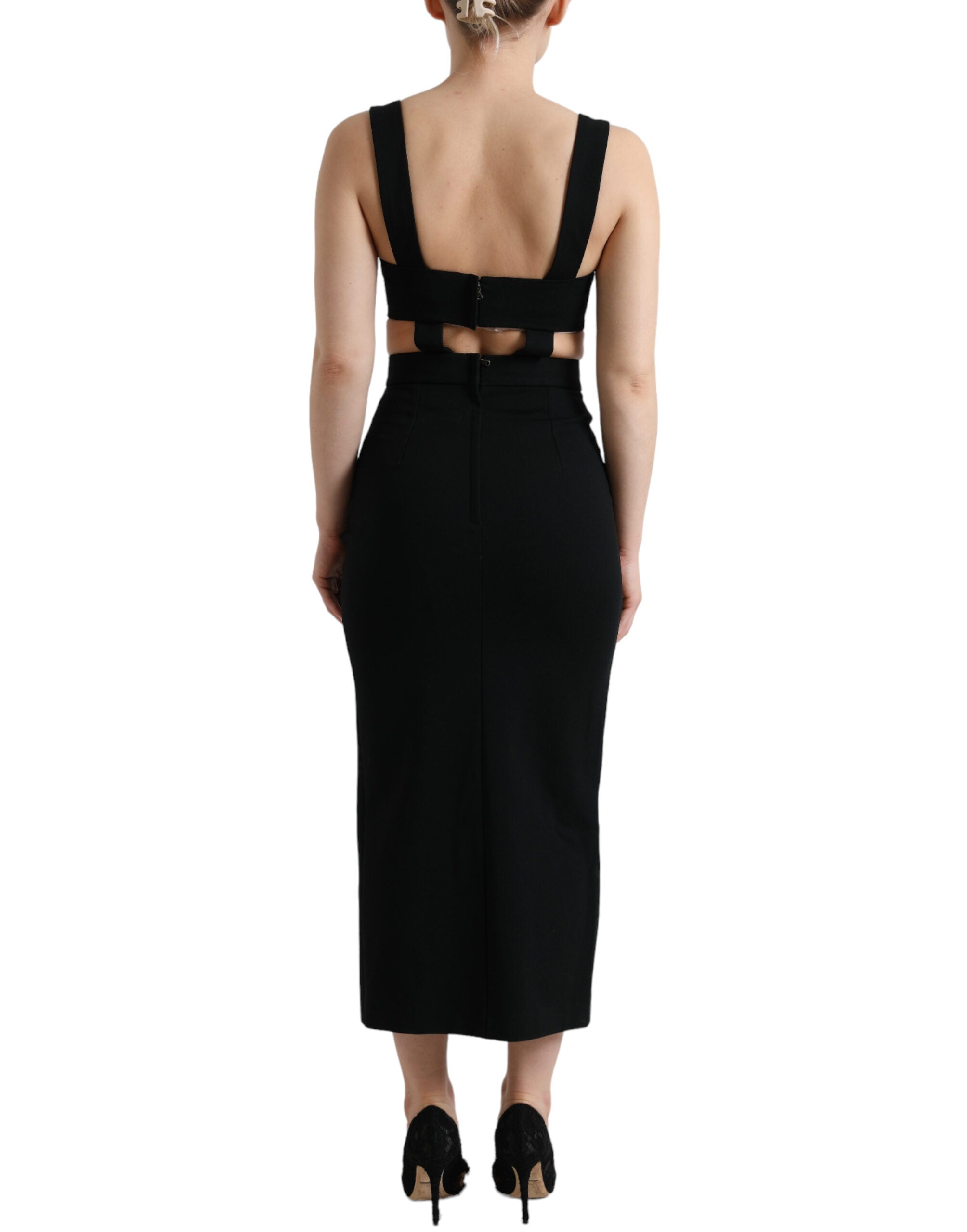 Zwarte mouwloze bodycon midi-jurk met uitgesneden mouwen