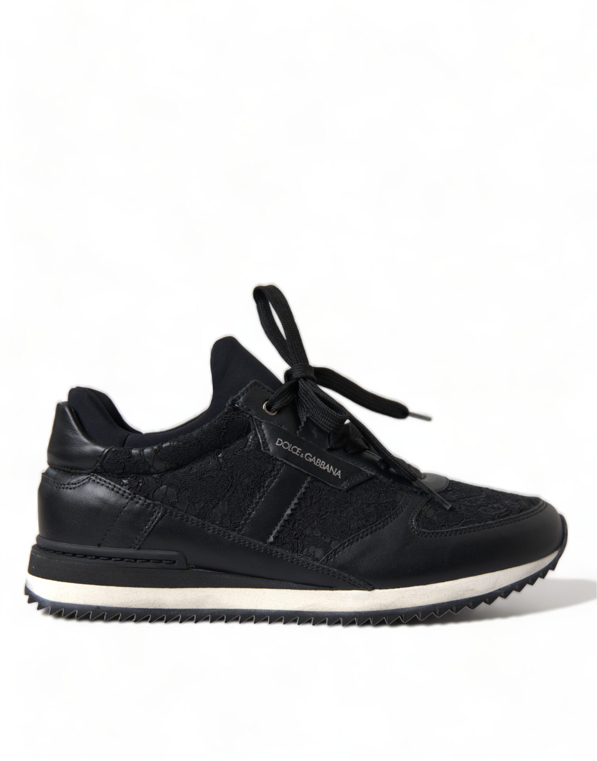 Zwarte leren sneakers met bloemenkant