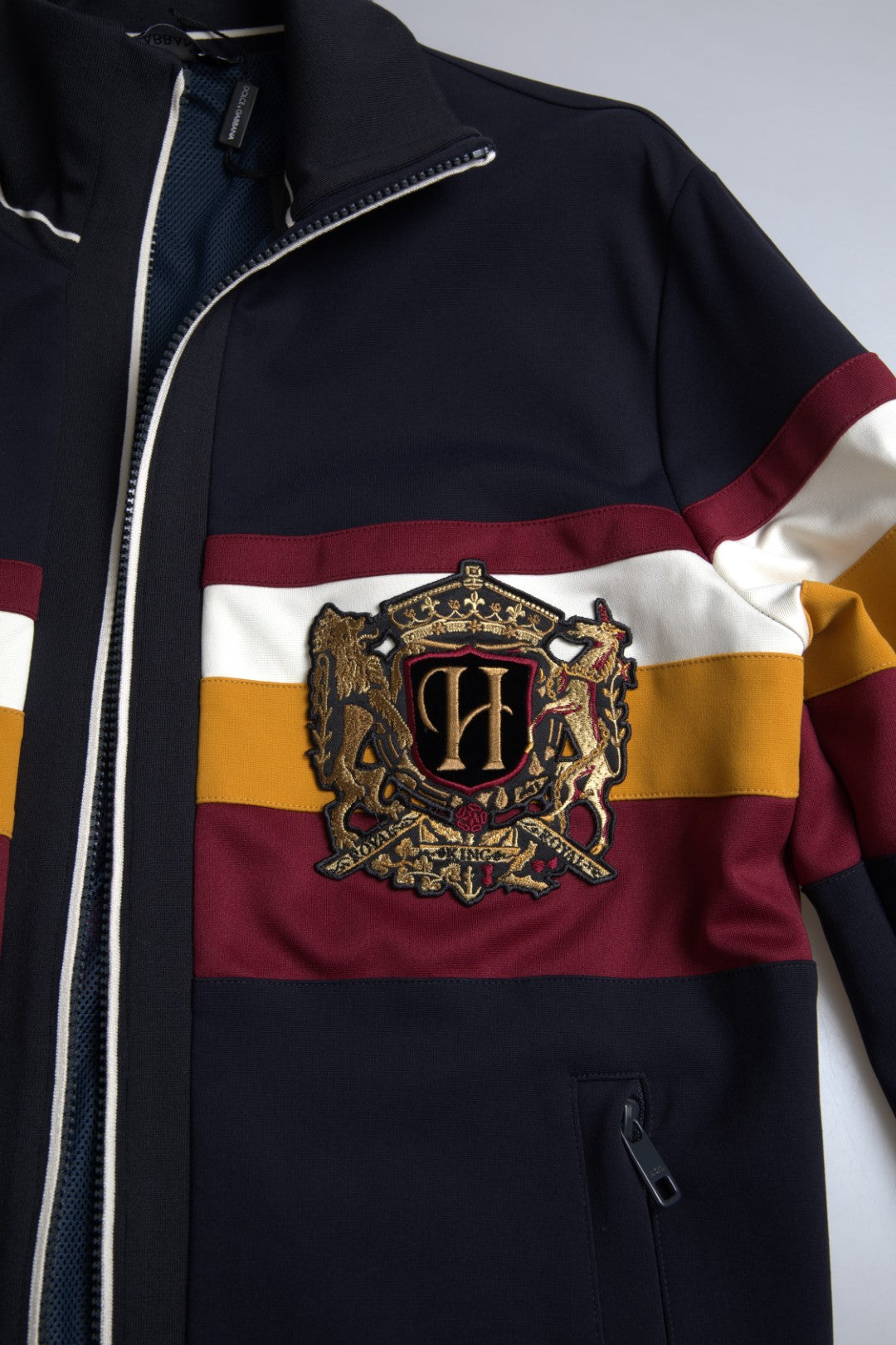 Blauwe Cardigan Heraldische Trui met Volledige Ritssluiting