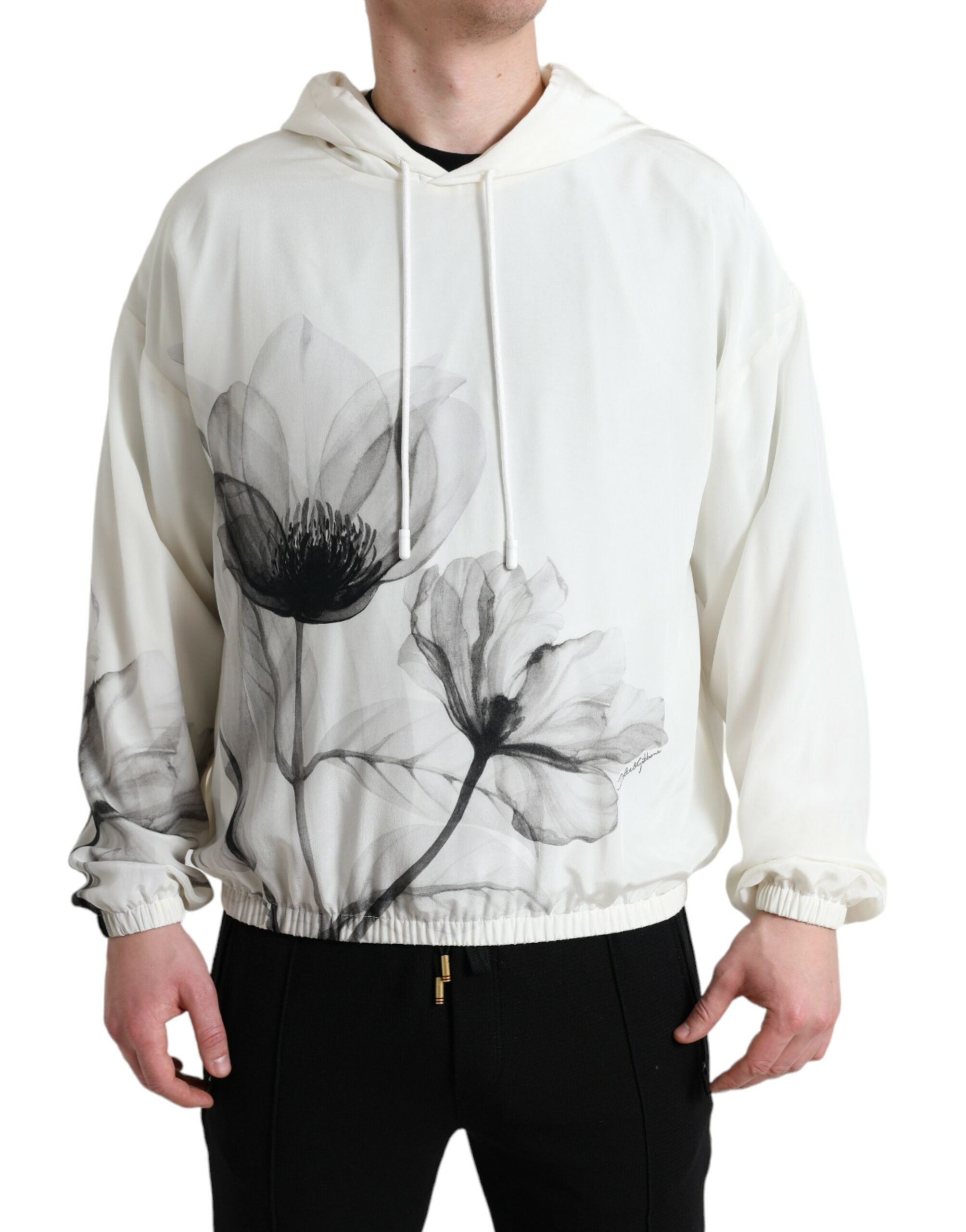 Witte bloemenprint hoodie met capuchon