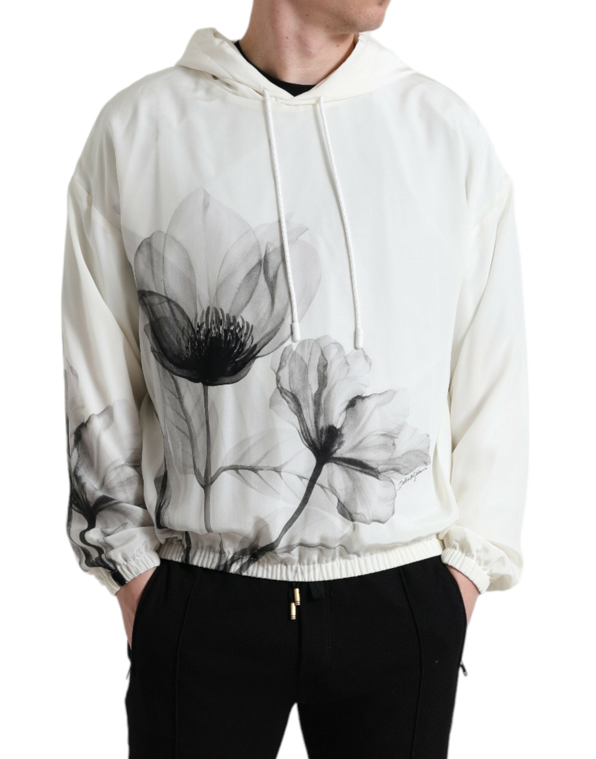 Witte bloemenprint hoodie met capuchon