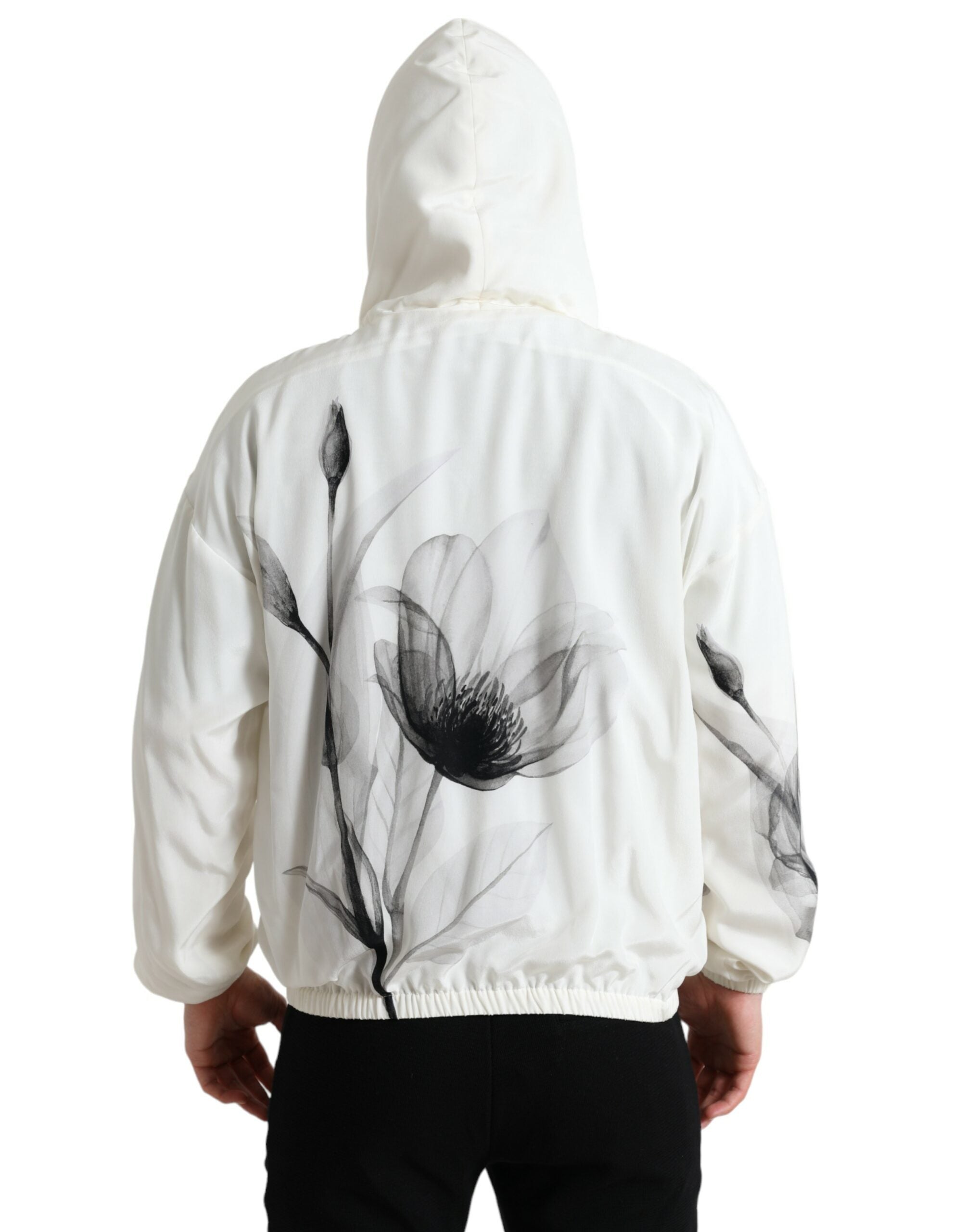Witte bloemenprint hoodie met capuchon