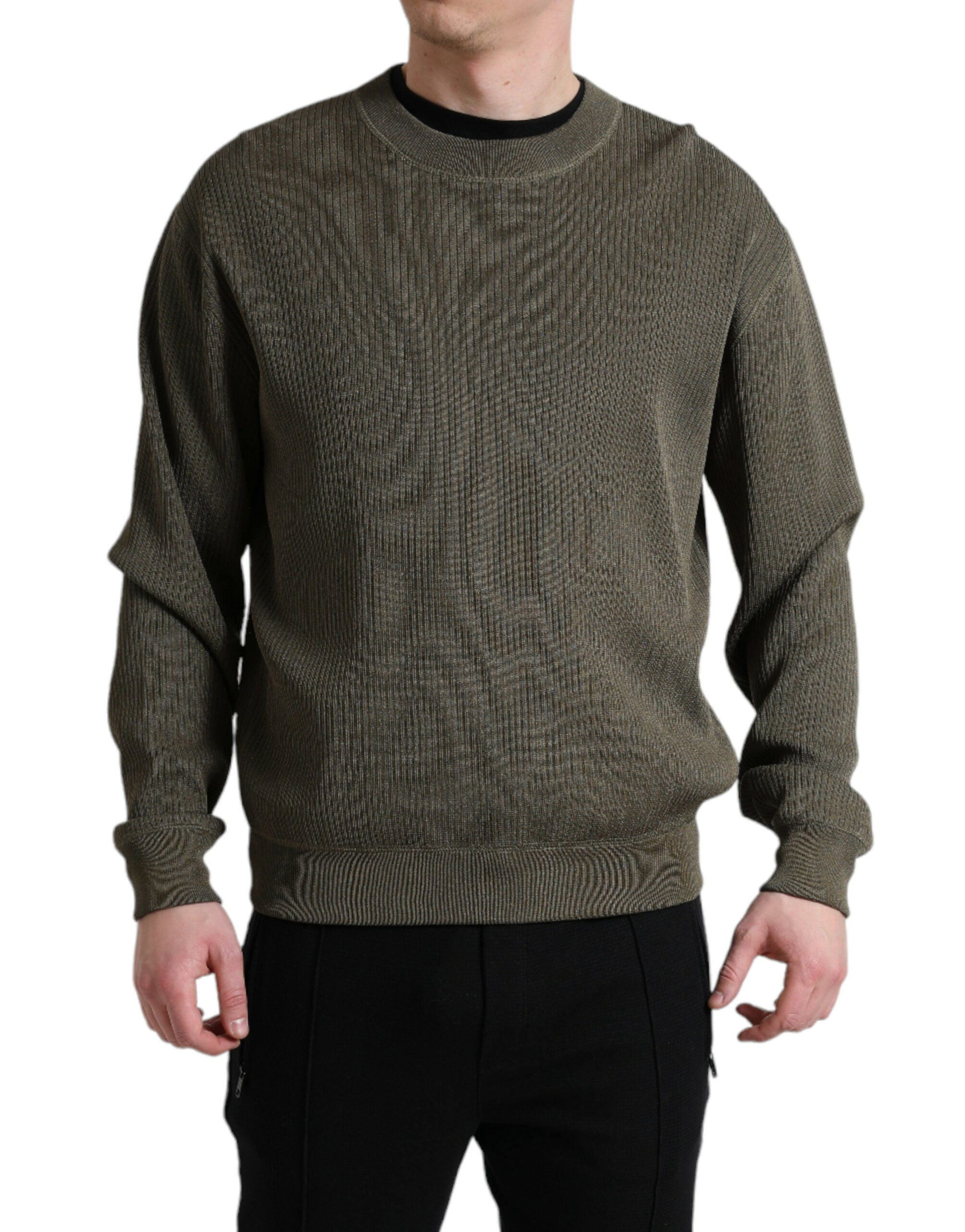 Groene viscose ronde hals heren pullover trui