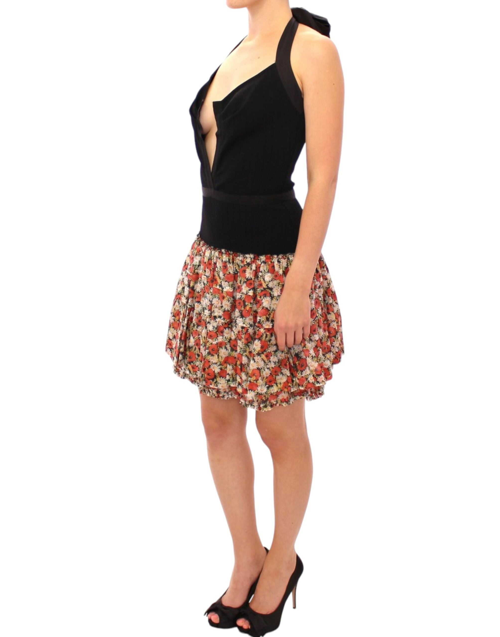 Veelkleurige bloemen halterjurk met bubbels