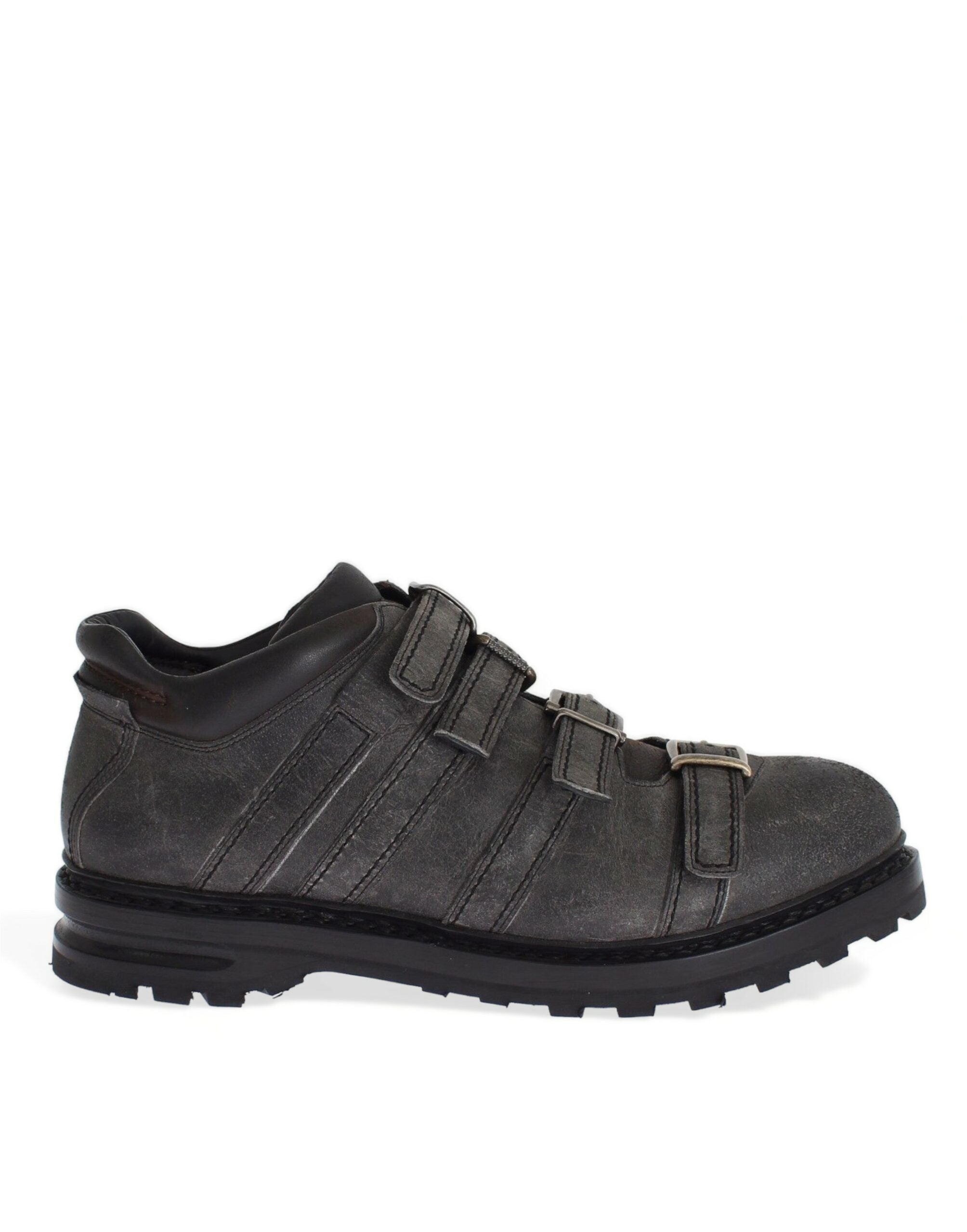 Grijze leren enkelbandschoenen