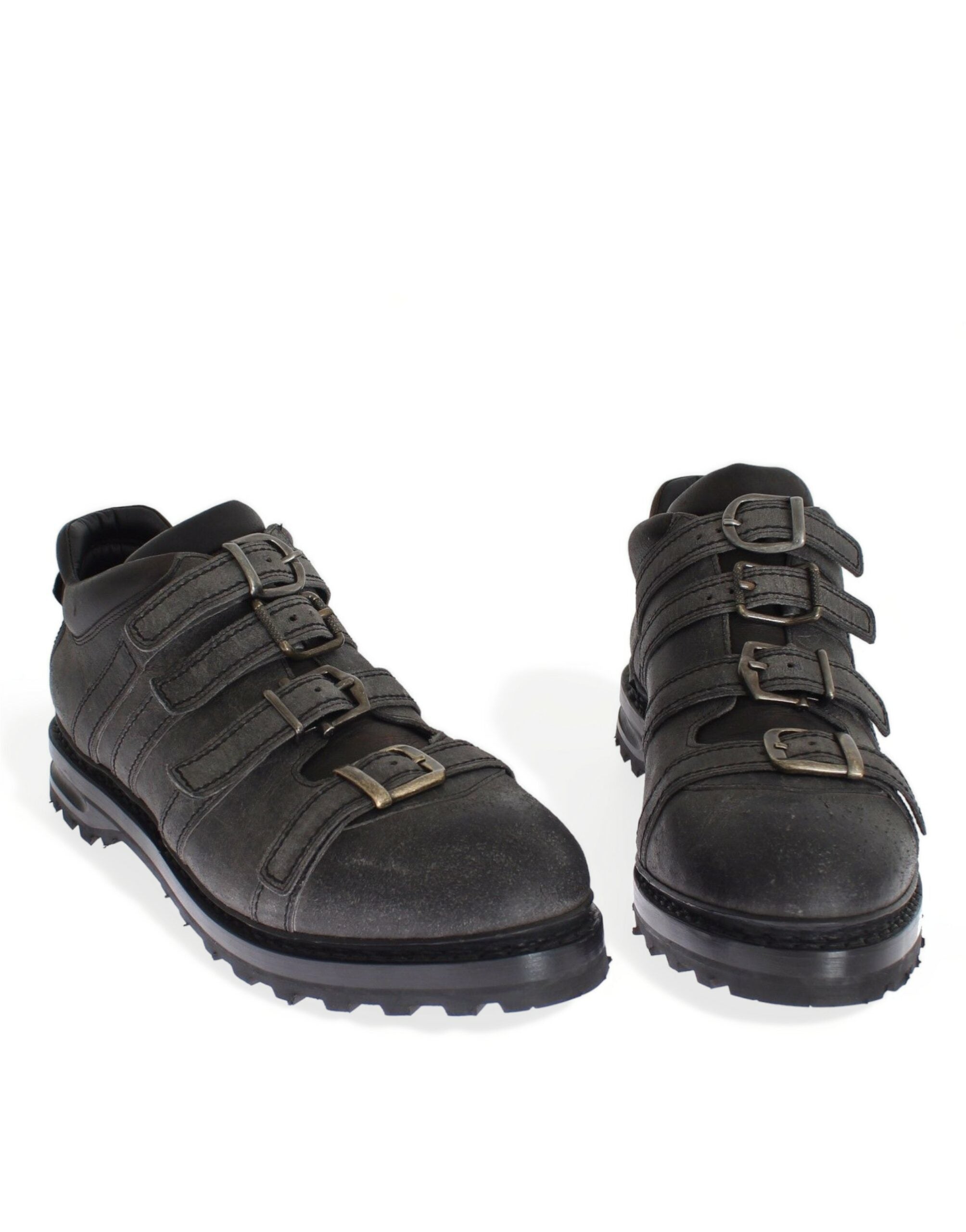 Grijze leren enkelbandschoenen