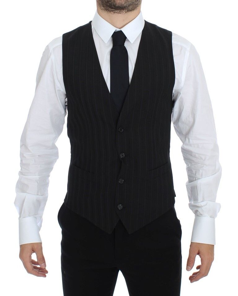 Zwarte gestreepte stretchjurk met gilet