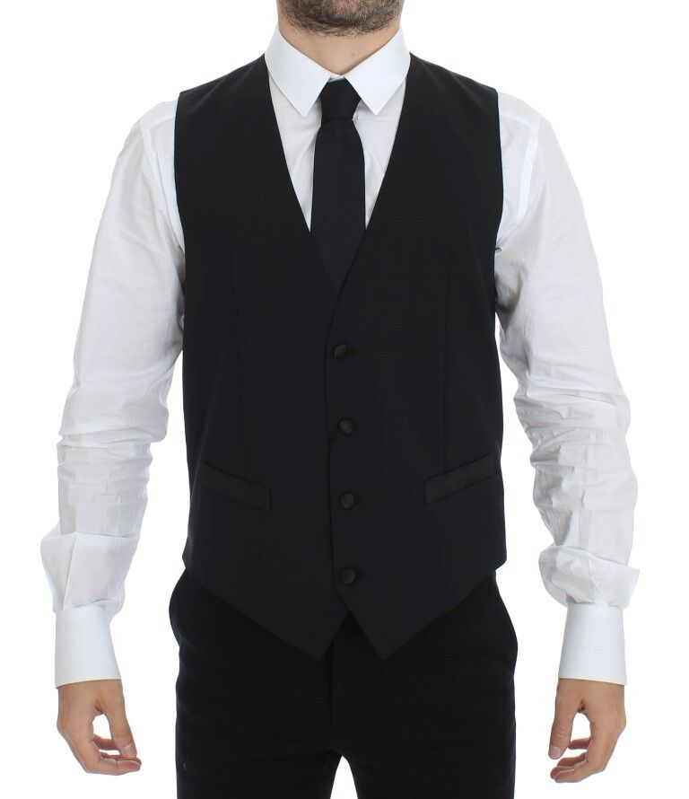 Zwarte wollen zijden stretch jurk vest blazer