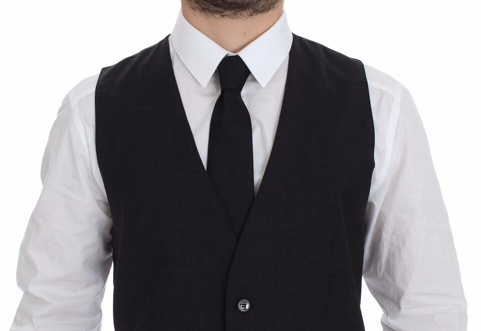 Grijze, slim fit jurk met knoopsluiting en formeel vest