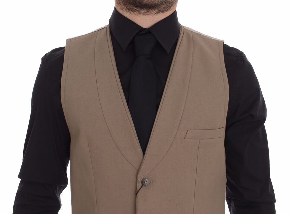 Beige katoenen slim fit vest met knoopsluiting