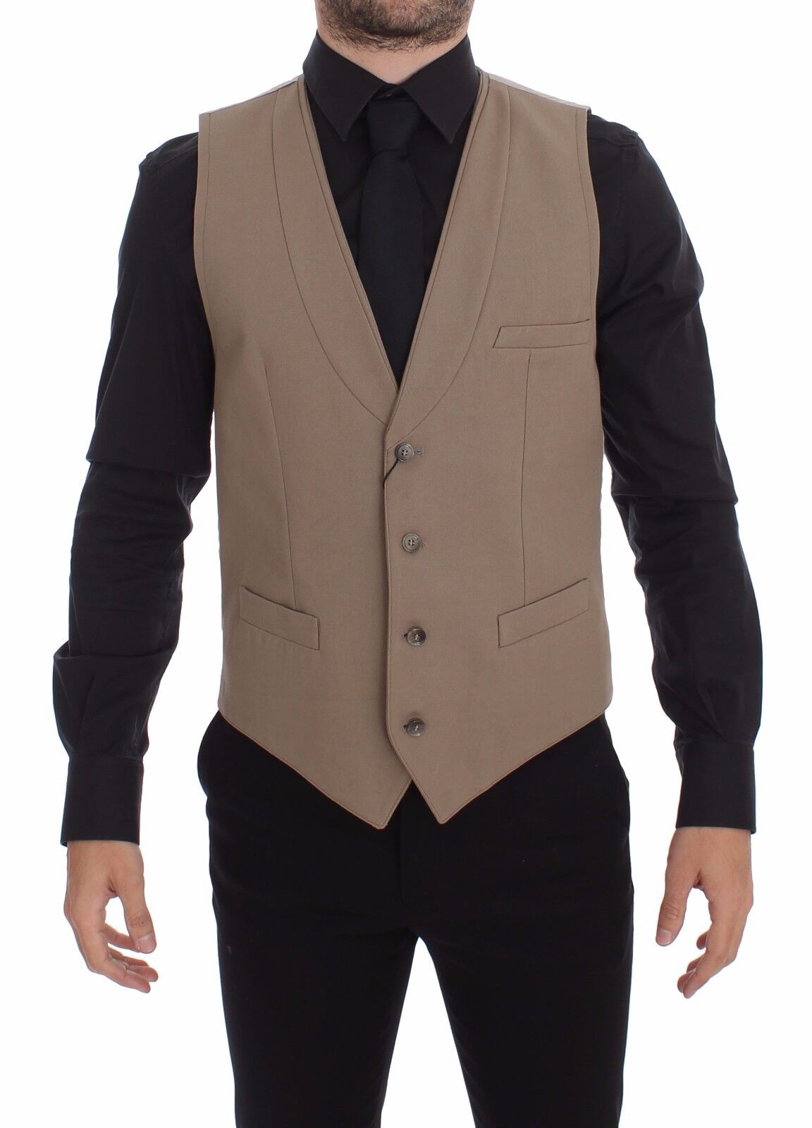 Beige katoenen slim fit vest met knoopsluiting