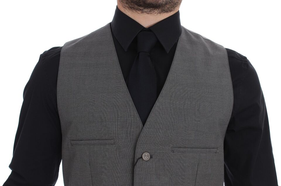 Grijs katoenen slim fit vest met knoopsluiting