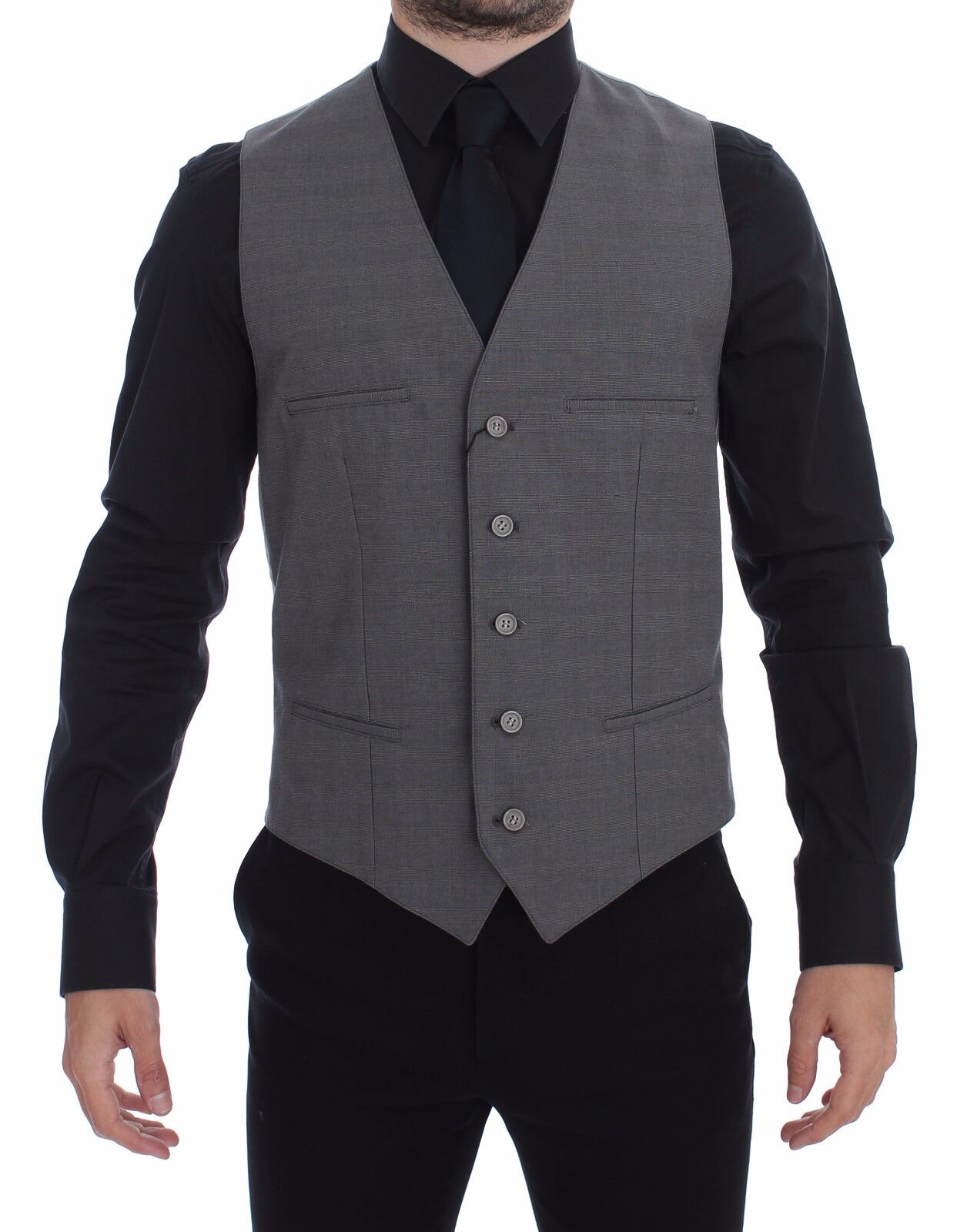 Grijs katoenen slim fit vest met knoopsluiting