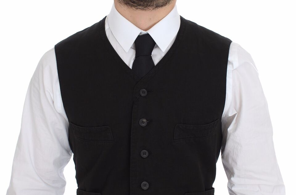 Zwarte linnen katoenen vestblazer