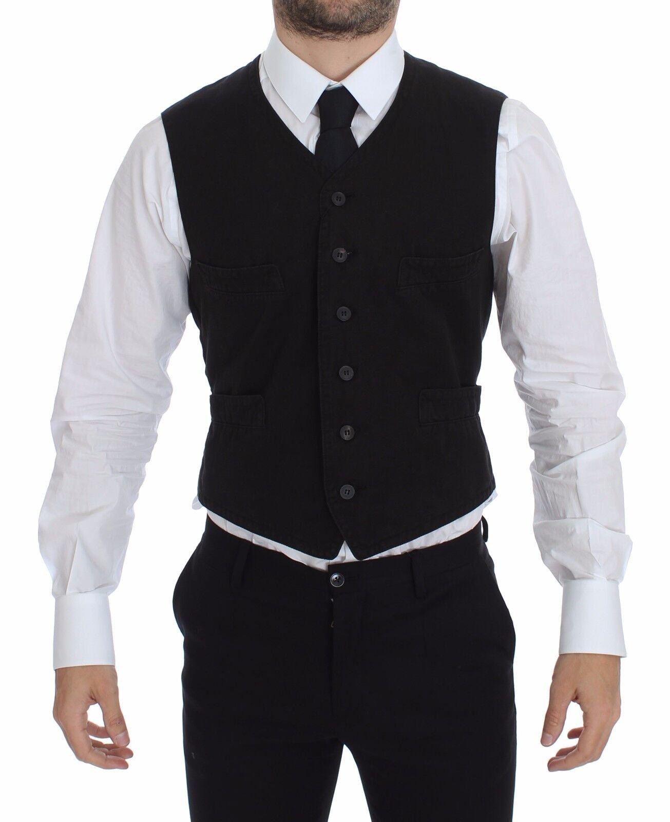 Zwarte linnen katoenen vestblazer