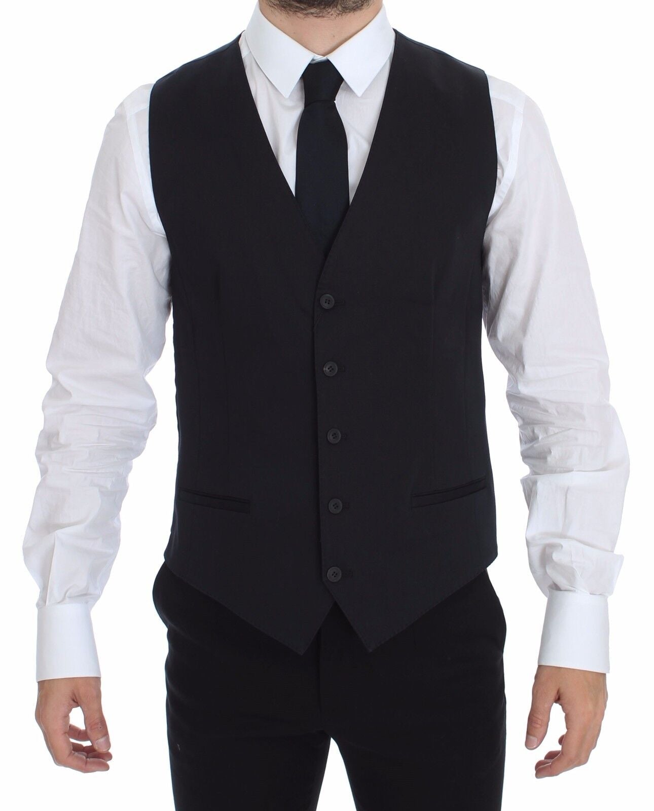 Blauwe katoenen stretch jurk vest blazer