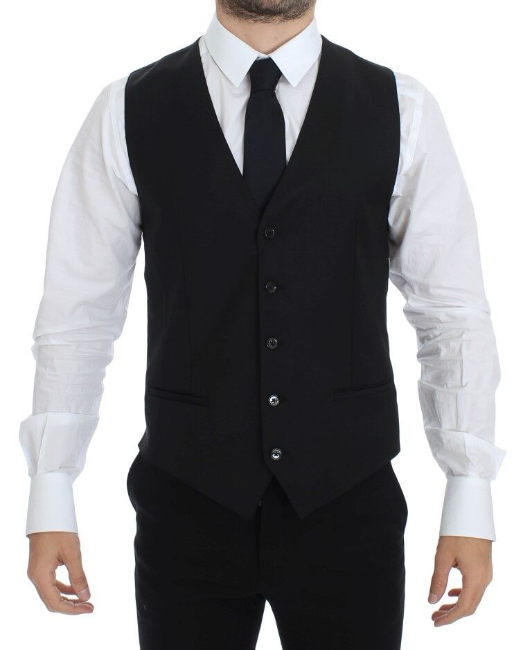 Zwarte wollen zijden stretch jurk vest blazer