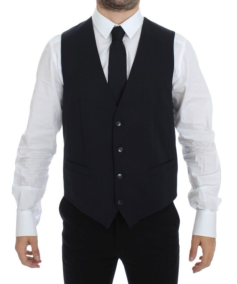 Blauwe katoenen stretch jurk vest blazer