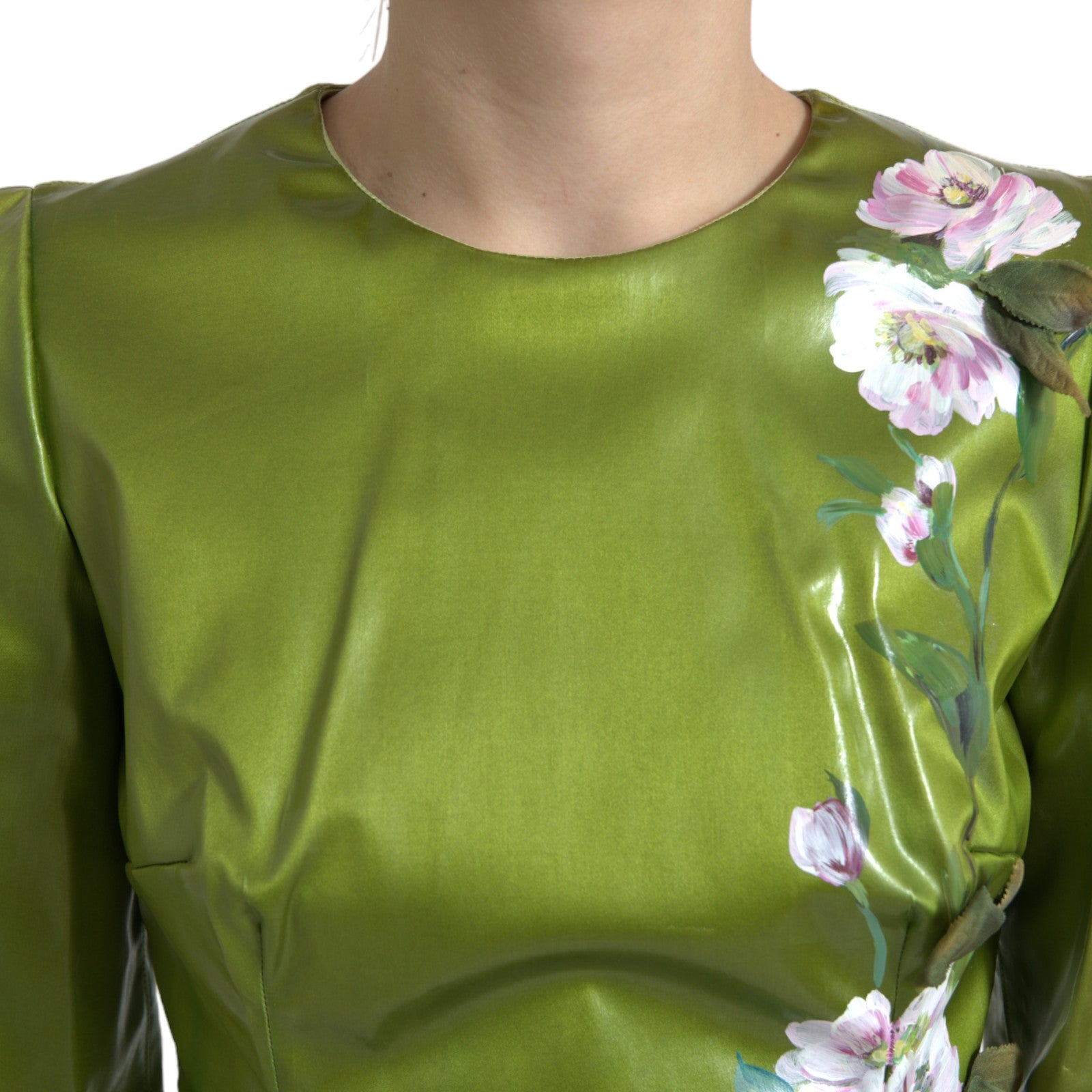 Groene bloemen versierde mantel midi-jurk