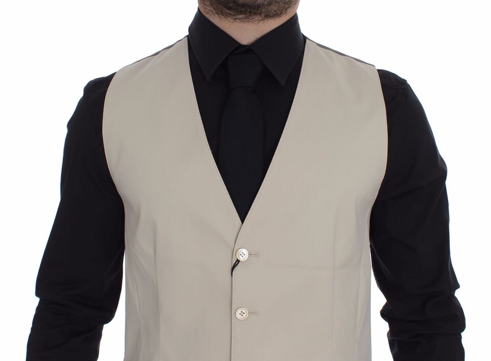 Beige katoenen stretch jurk vest blazer