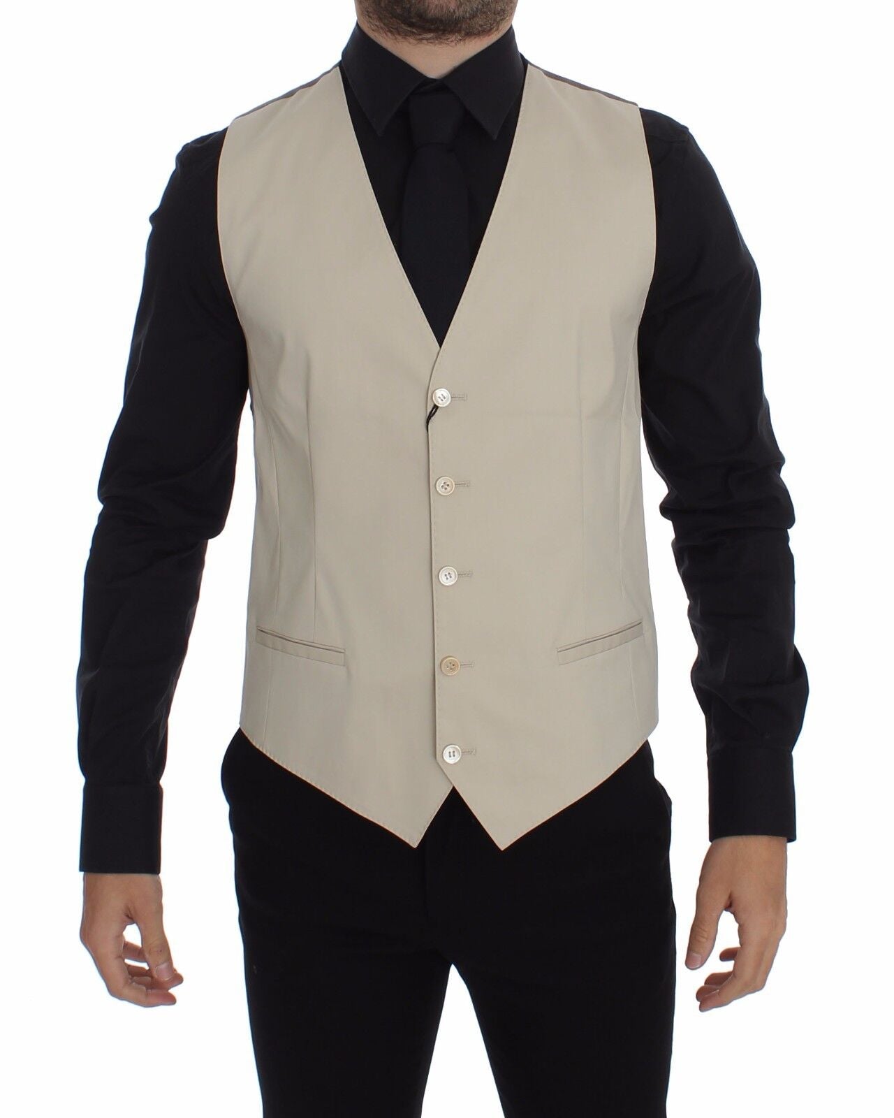 Beige katoenen stretch jurk vest blazer