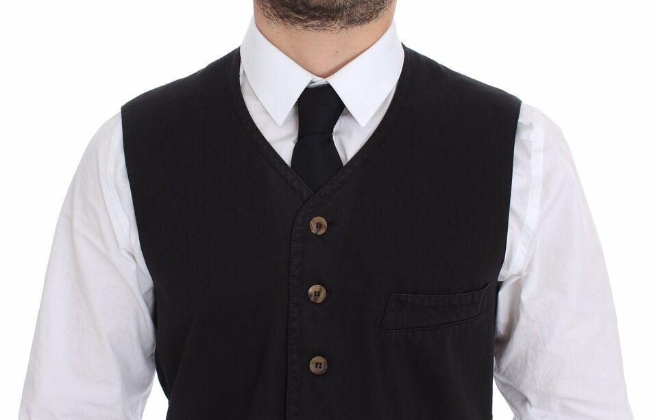 Zwarte katoenen viscose jurk vest blazer