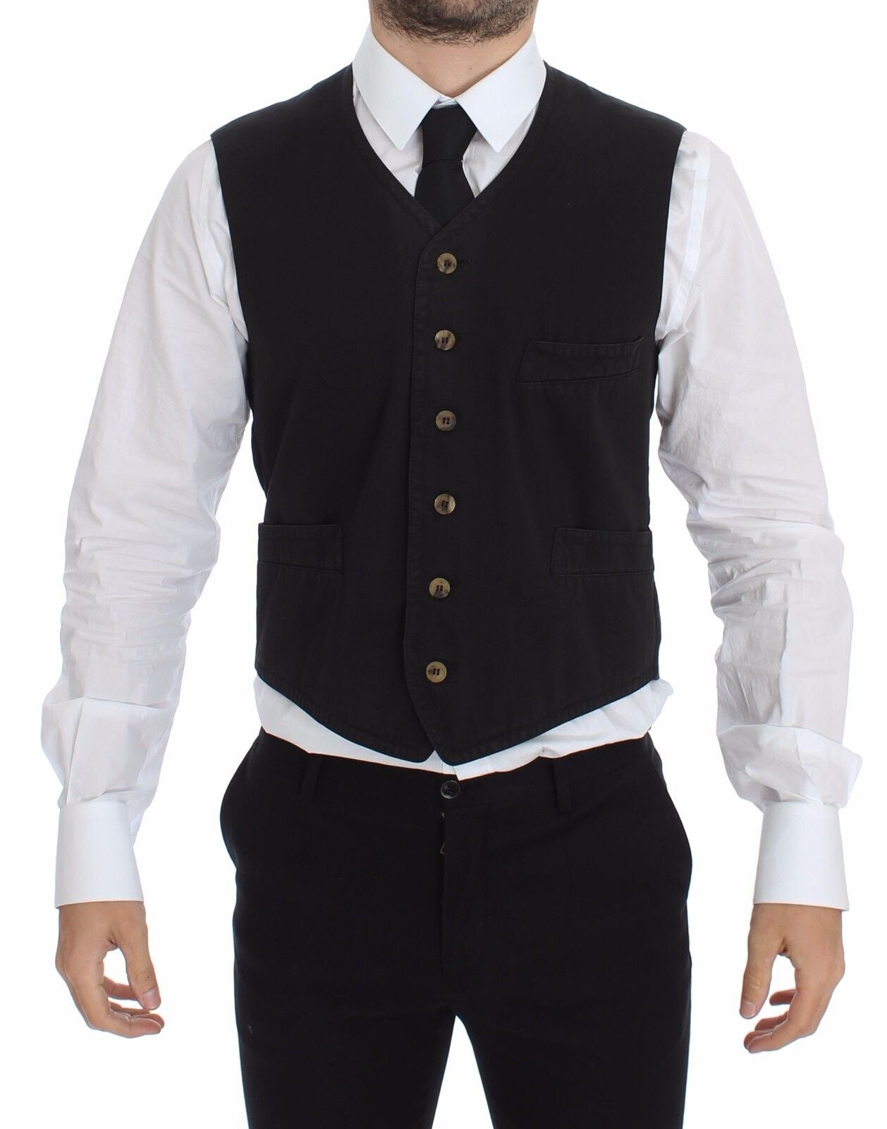 Zwarte katoenen viscose jurk vest blazer