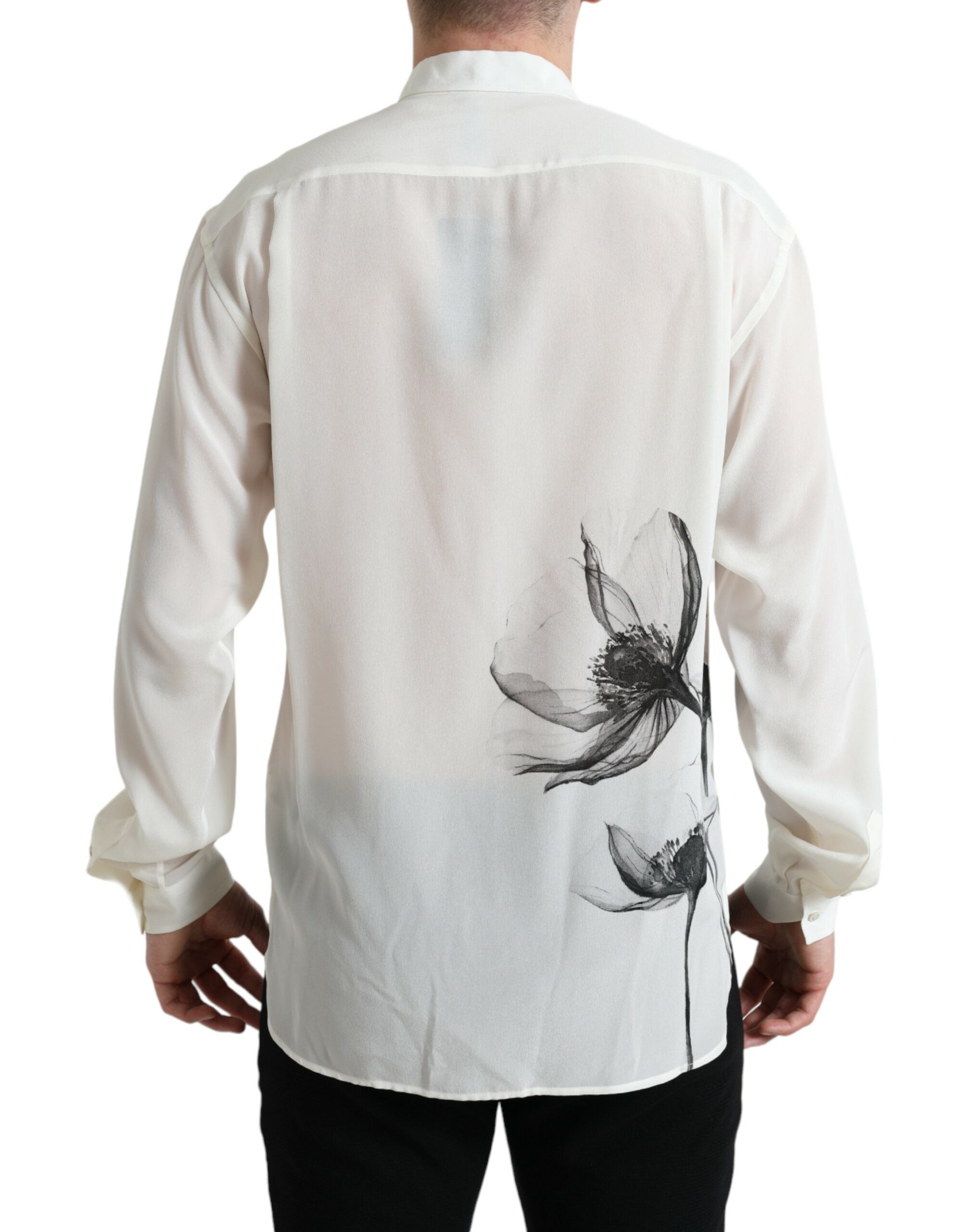 Witte zijden blouse met bloemenprint en kraag