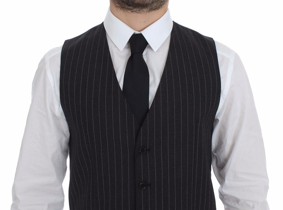 Grijs gestreept wollen vest met logo