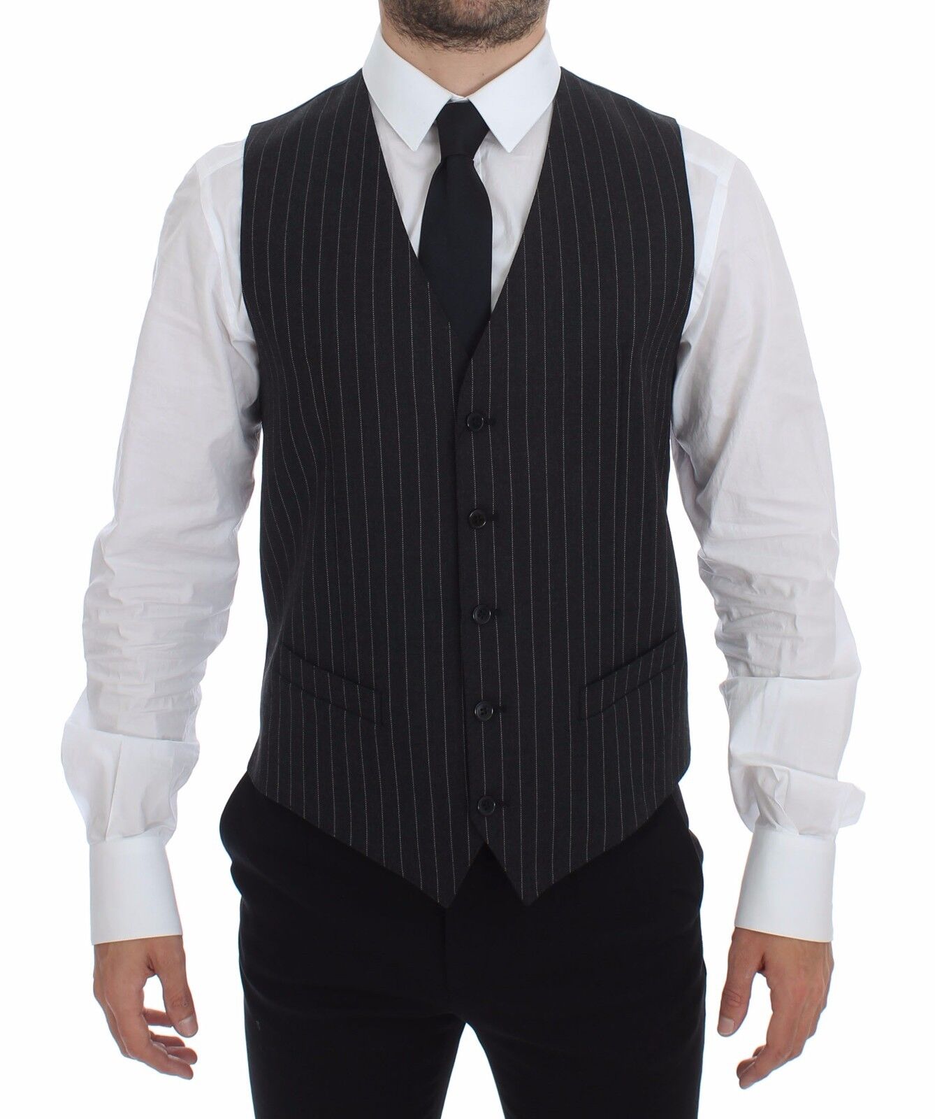 Grijs gestreept wollen vest met logo