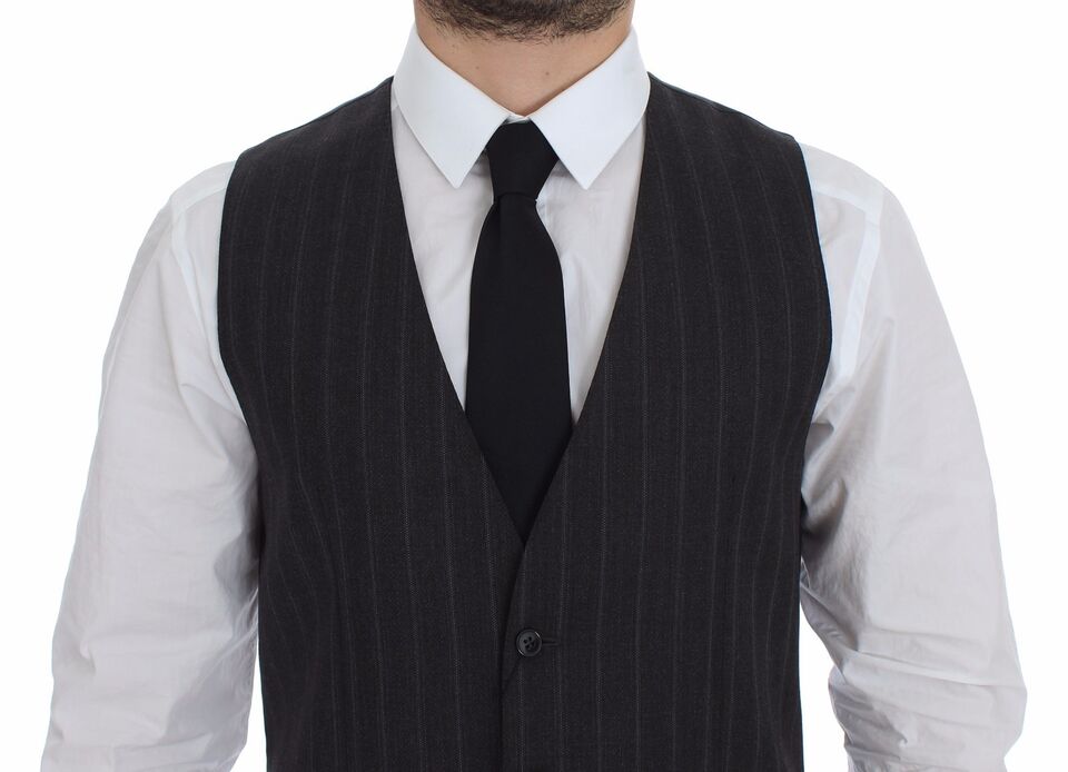 Grijs gestreept wollen vest met logo