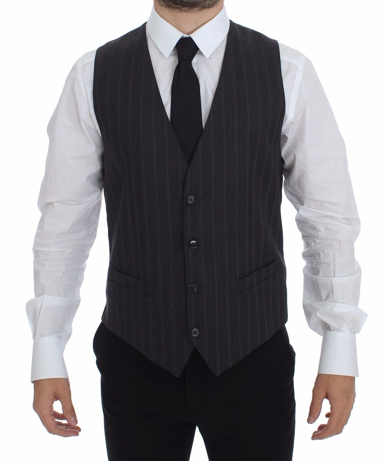 Grijs gestreept wollen vest met logo