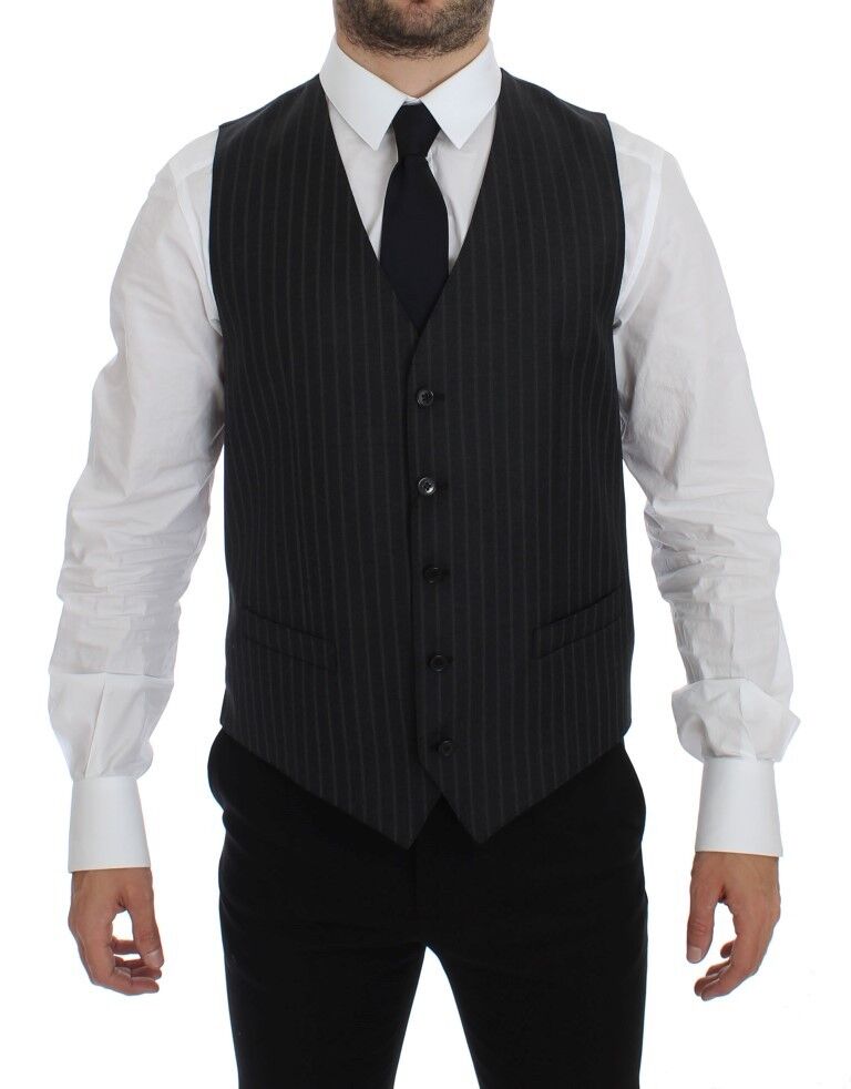 Grijs gestreept wollen vest met logo