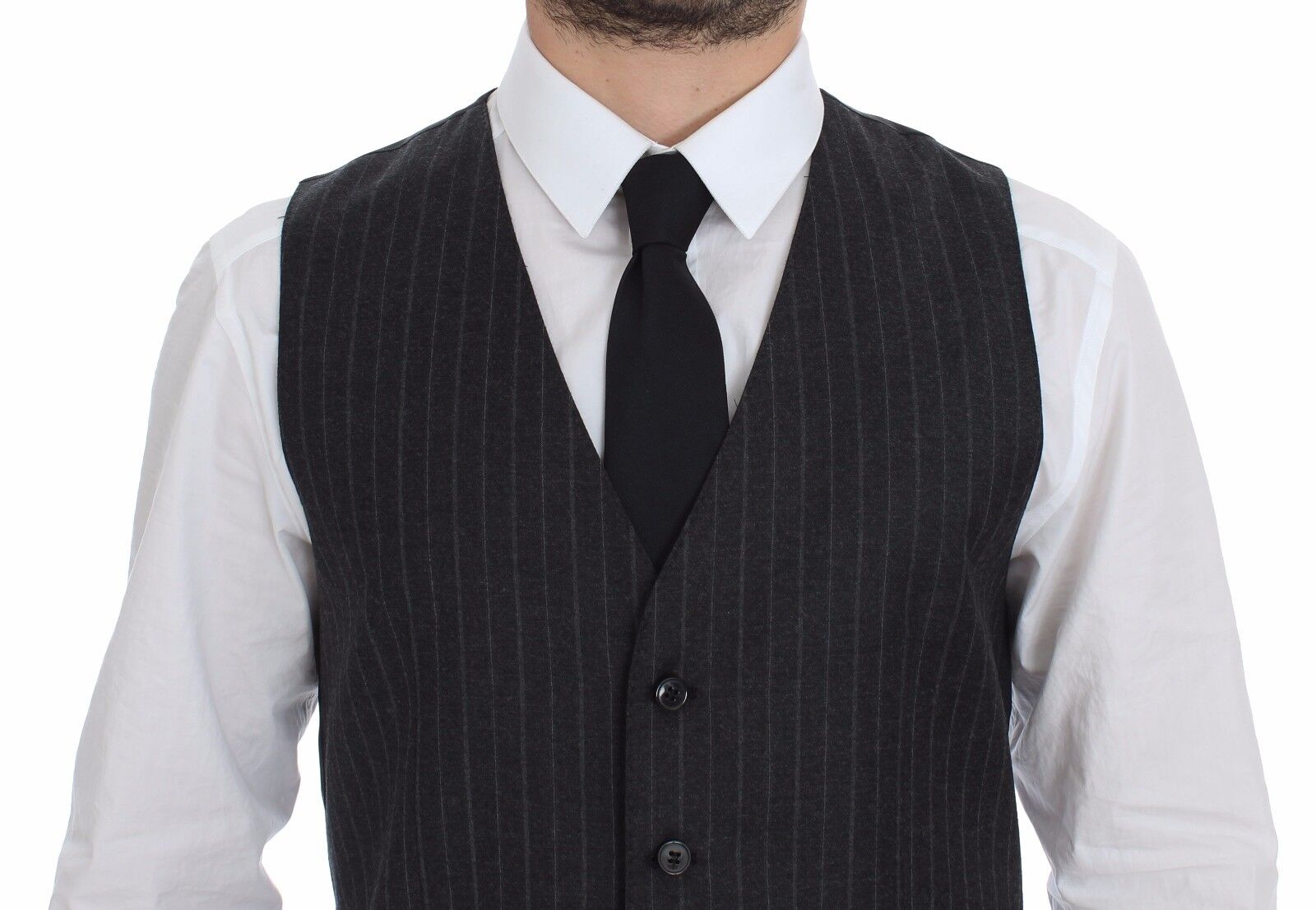 Grijs gestreept wollen vest met logo