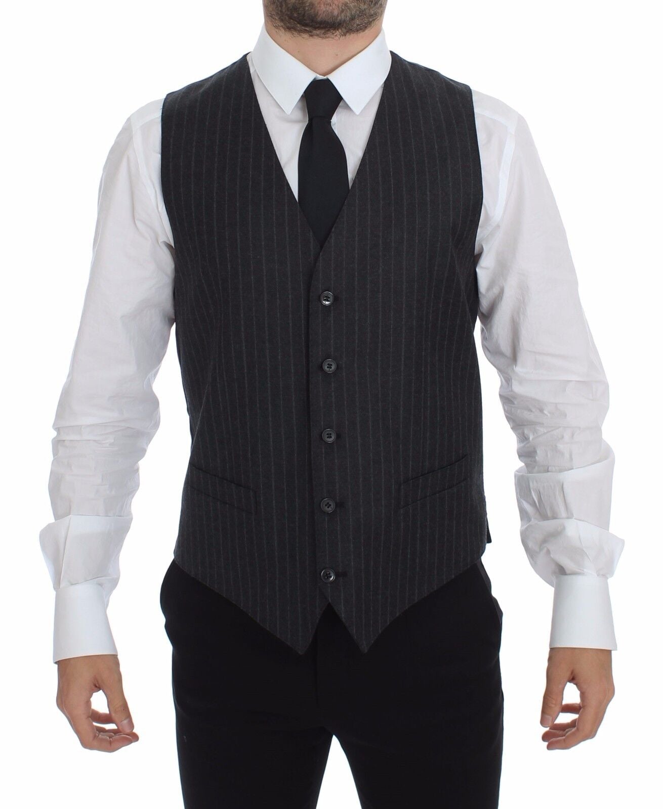 Grijs gestreept wollen vest met logo