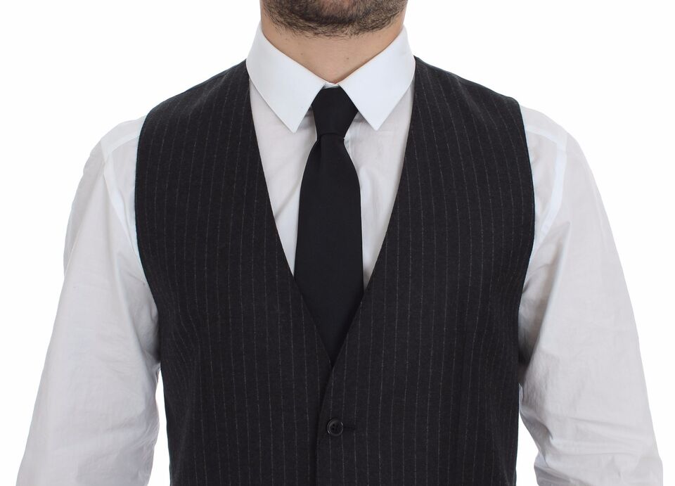 Grijs gestreept wollen vest met logo