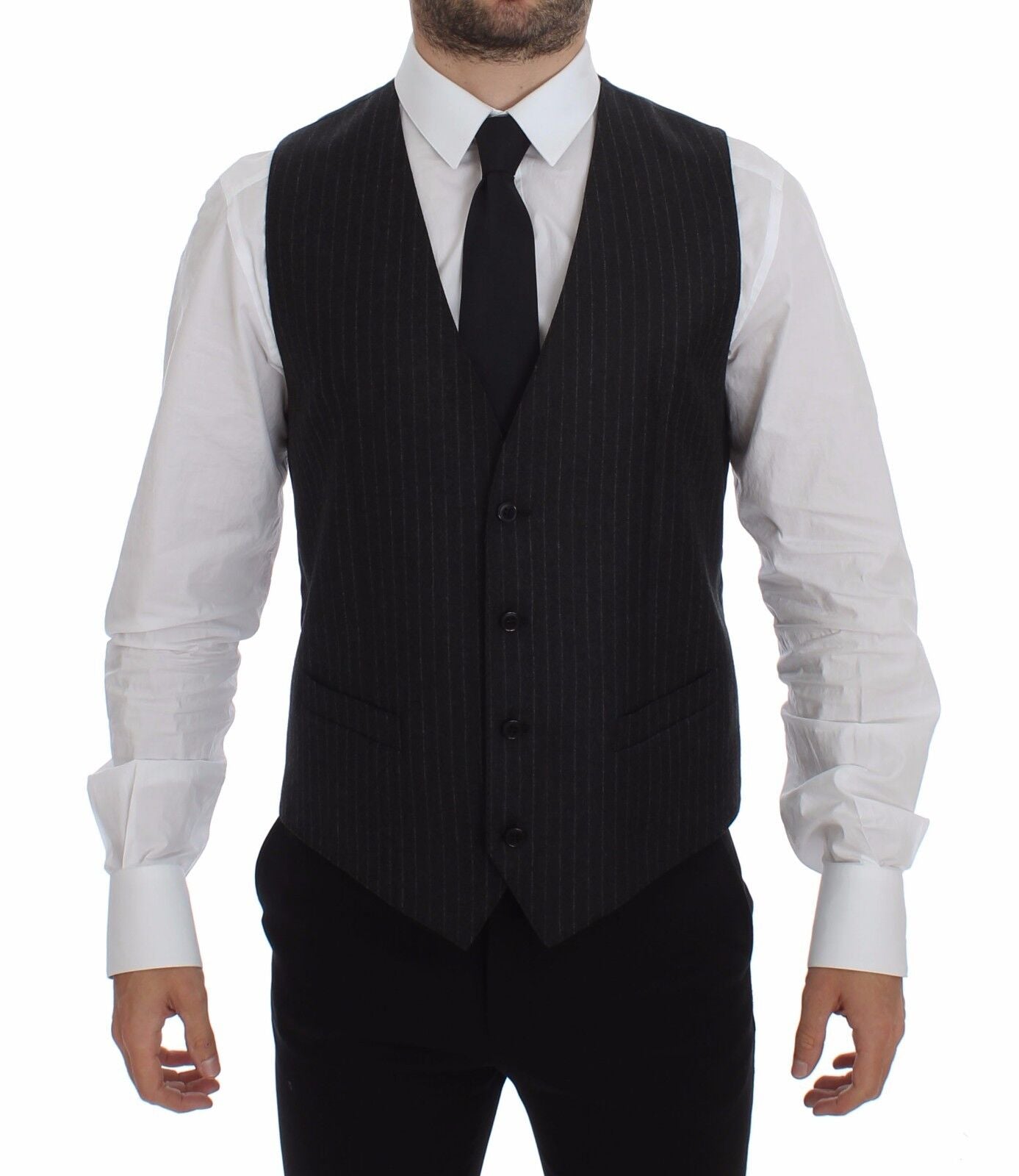 Grijs gestreept wollen vest met logo
