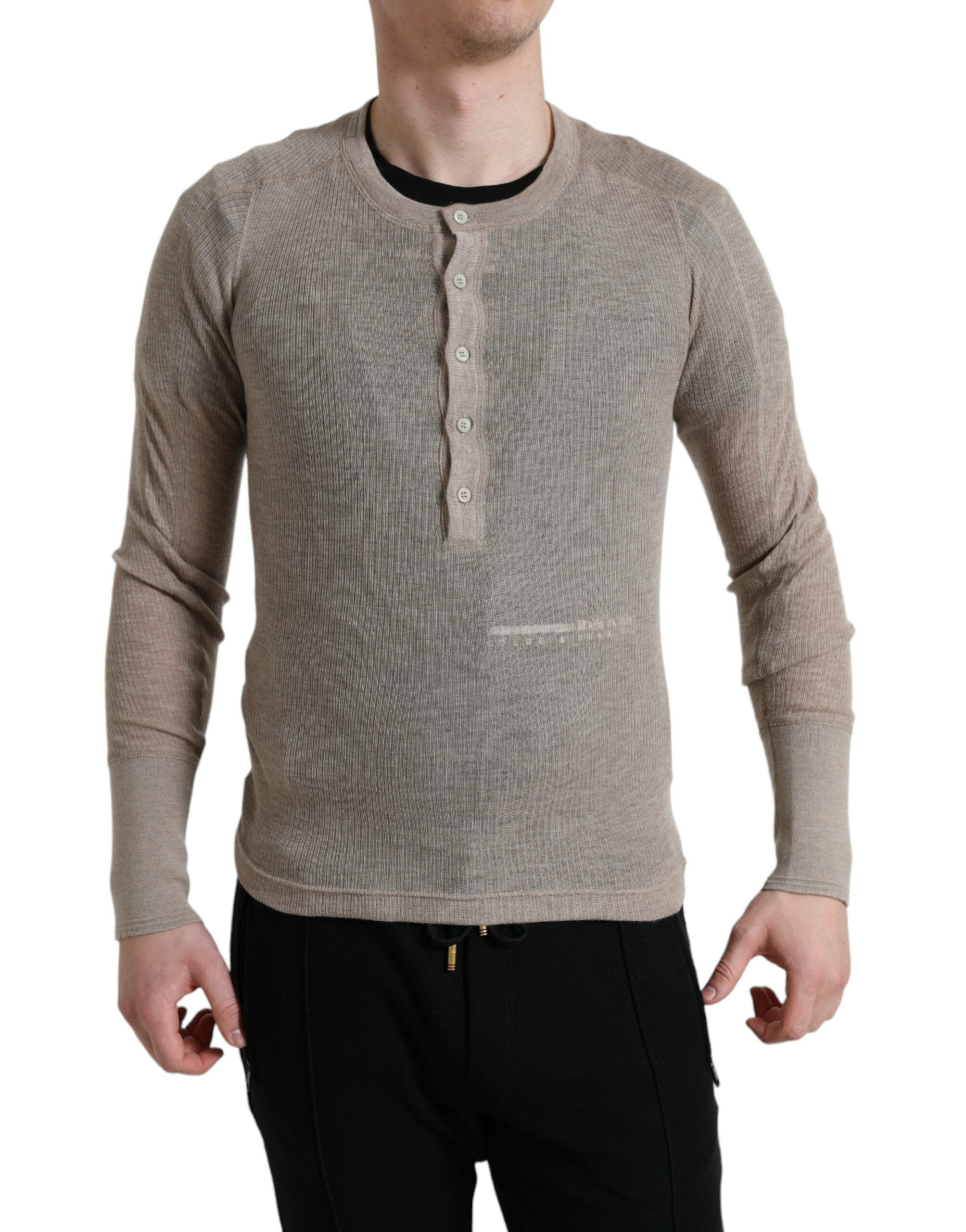 Henley Pullover Beige Kasjmier Trui