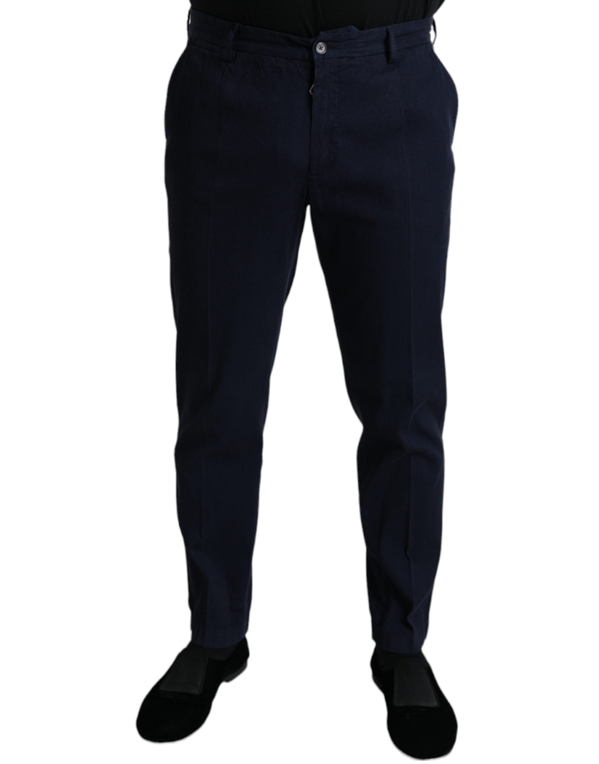 Donkerblauwe katoenen stretch slim fit pantalon