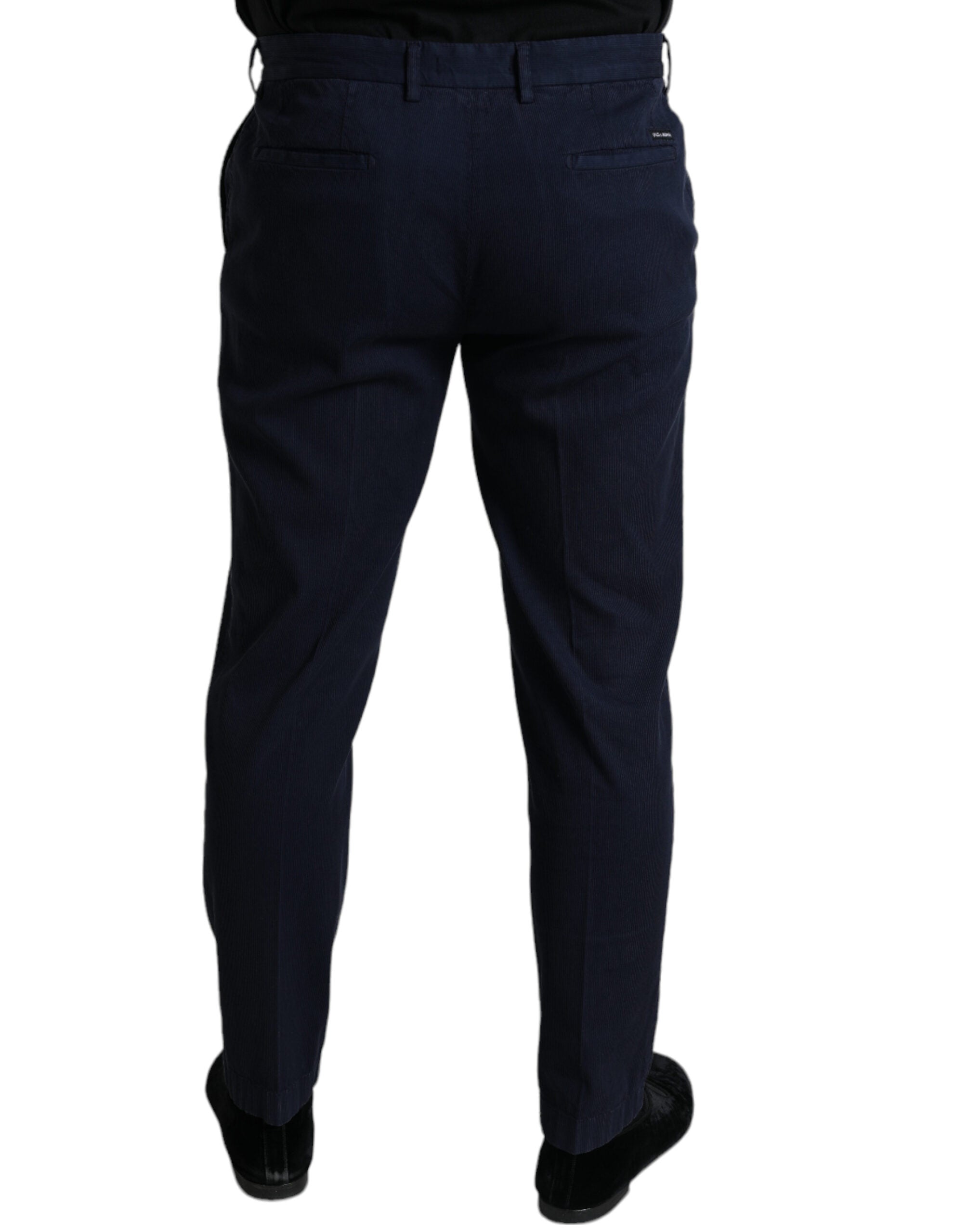 Donkerblauwe katoenen stretch slim fit pantalon