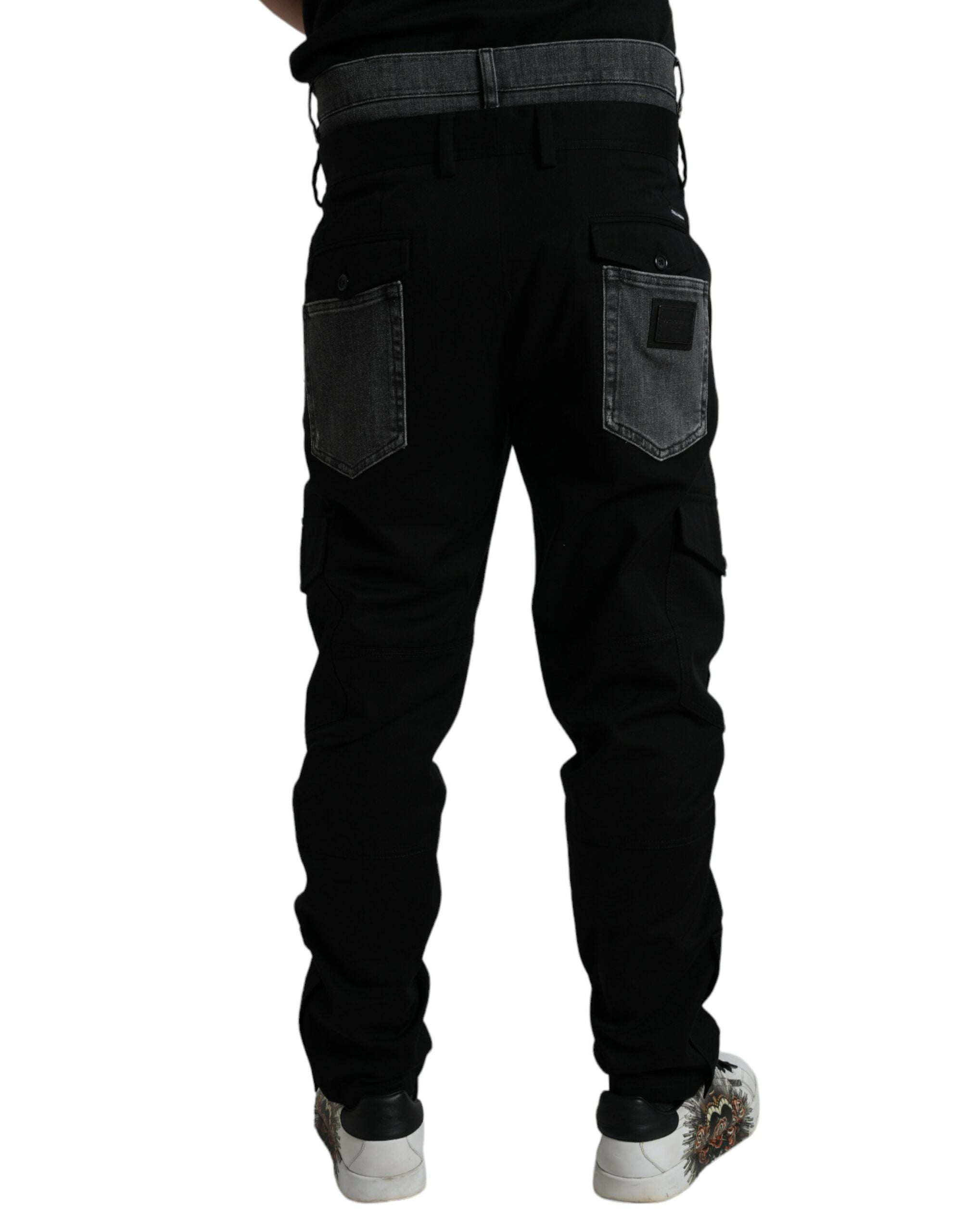 Zwarte grijze slim fit katoenen denim jeans