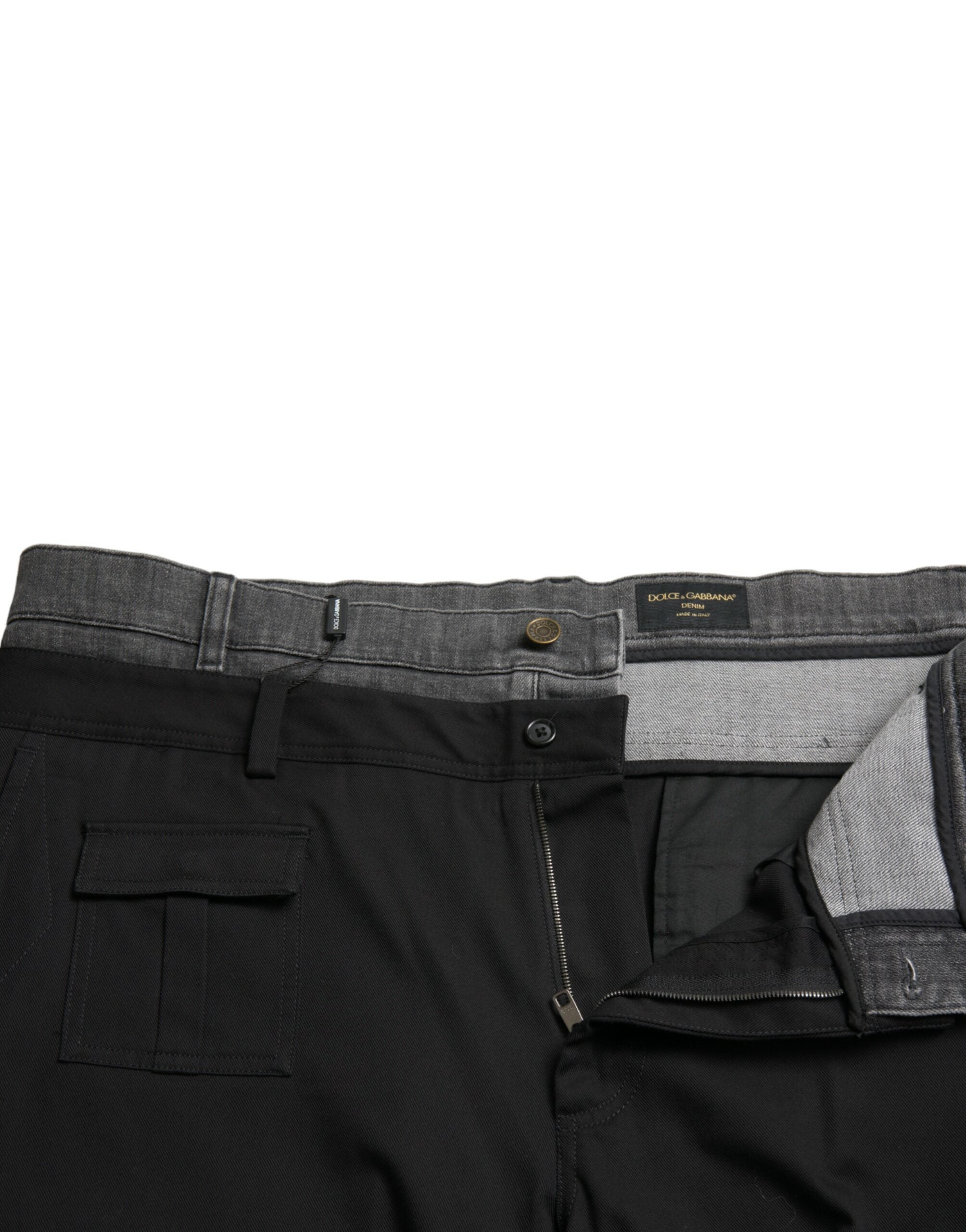 Zwarte grijze slim fit katoenen denim jeans