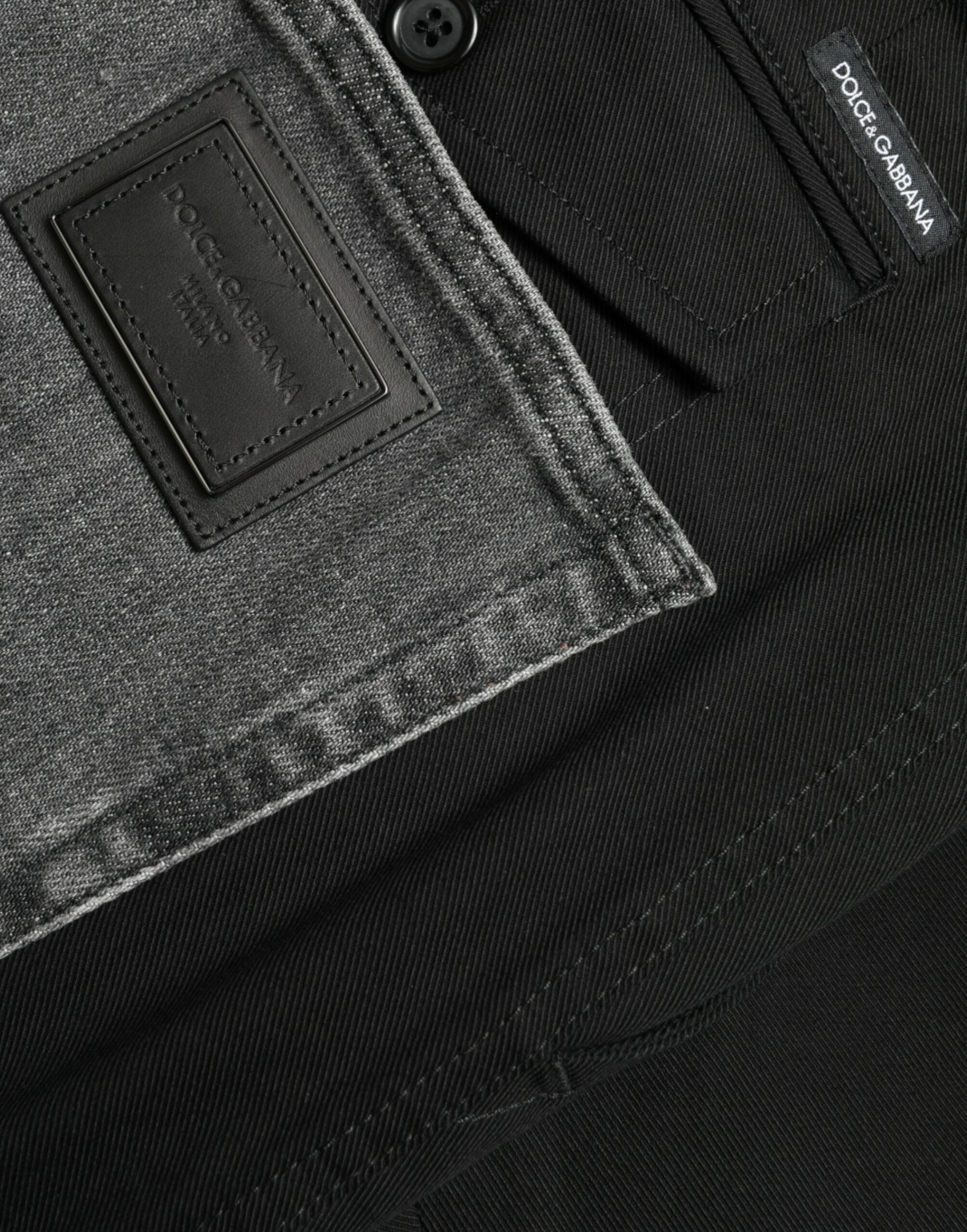 Zwarte grijze slim fit katoenen denim jeans