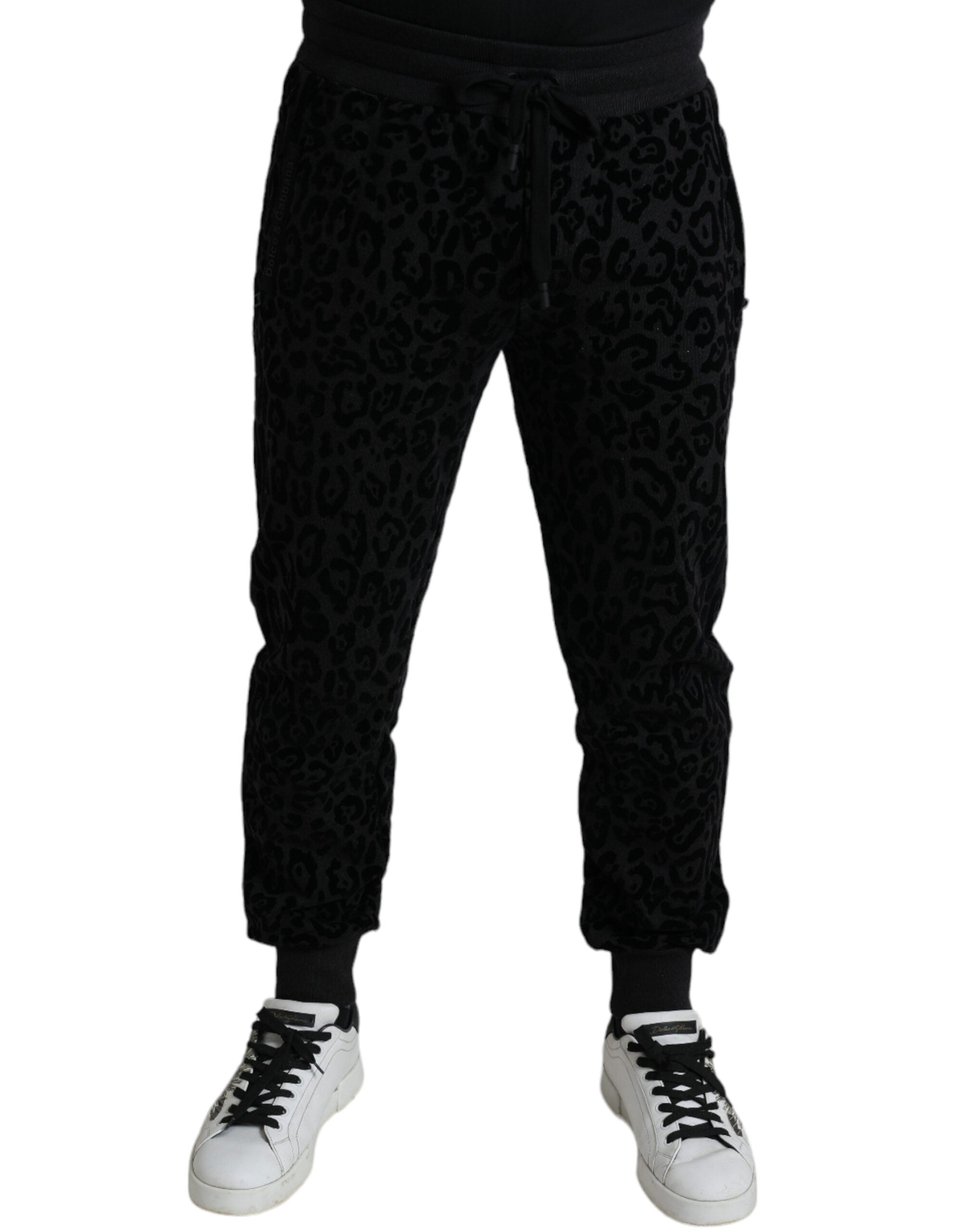 Zwarte luipaard katoenen slim fit joggingbroek