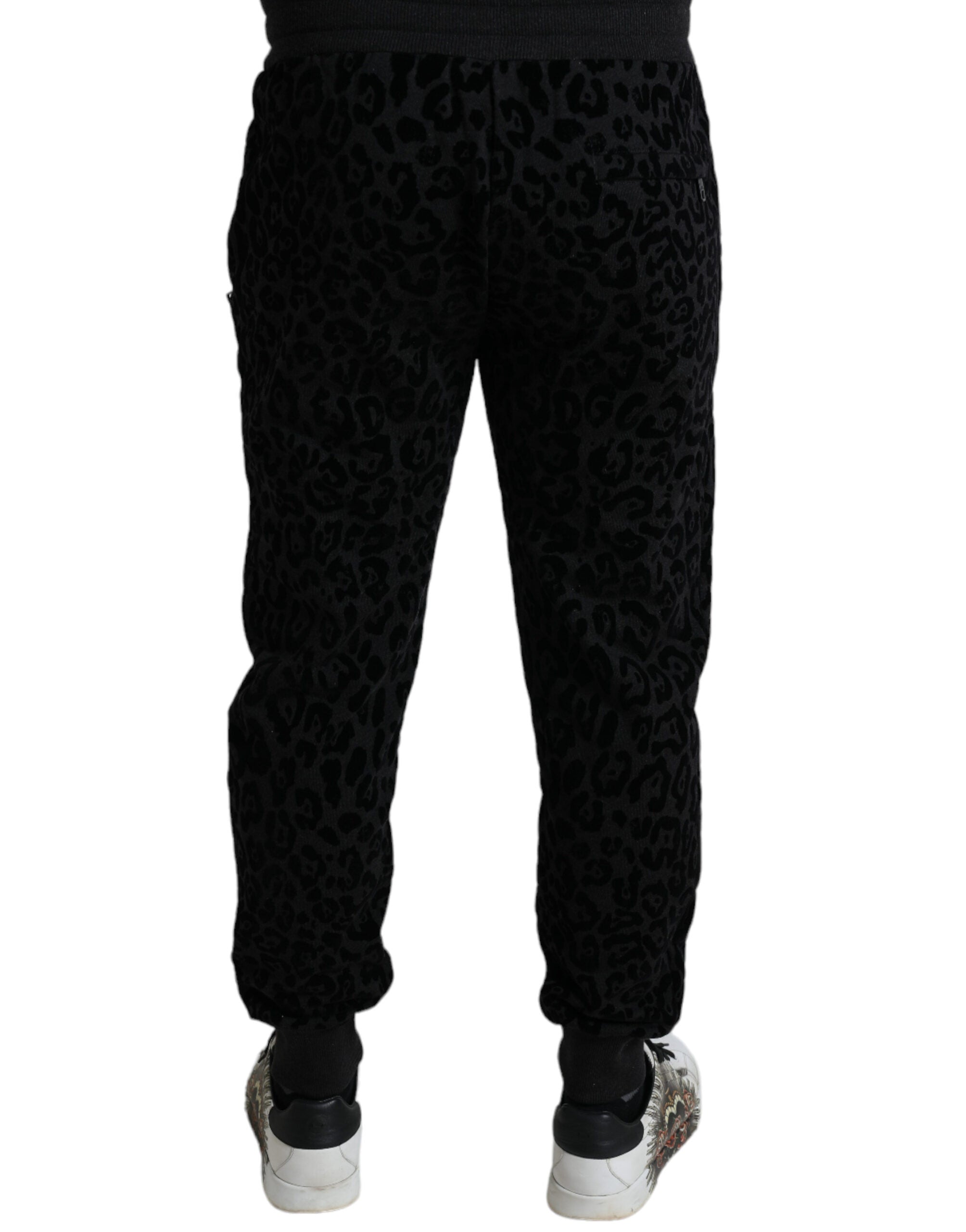 Zwarte luipaard katoenen slim fit joggingbroek