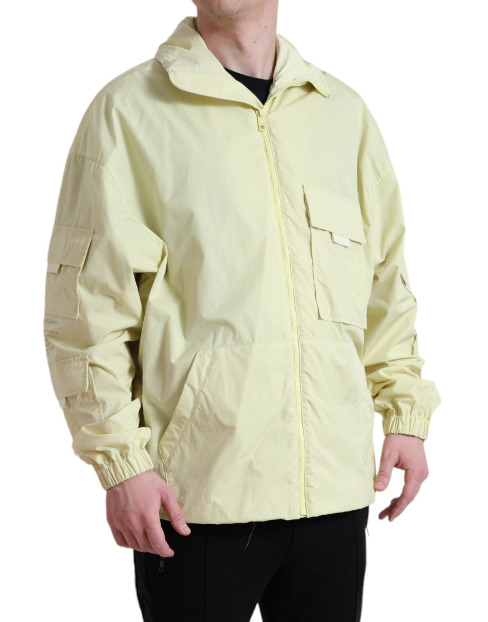 Gele nylon parka met kraag en volledige ritssluiting