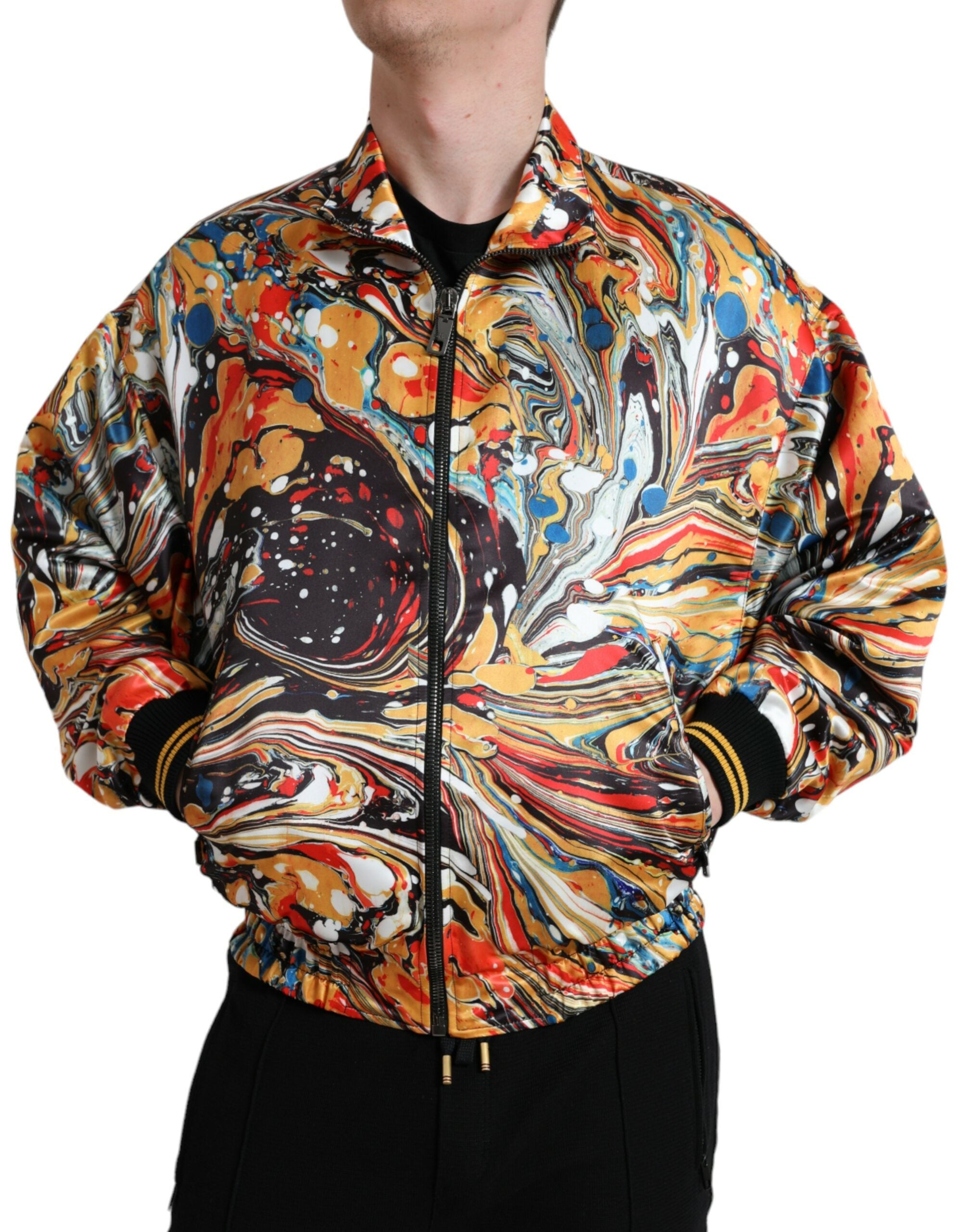 Veelkleurige abstracte polyester bomberjack
