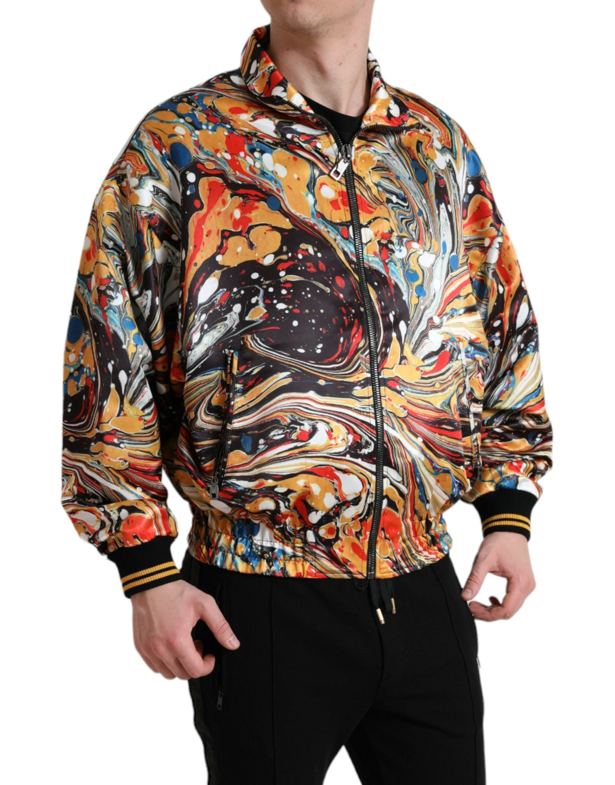 Veelkleurige abstracte polyester bomberjack