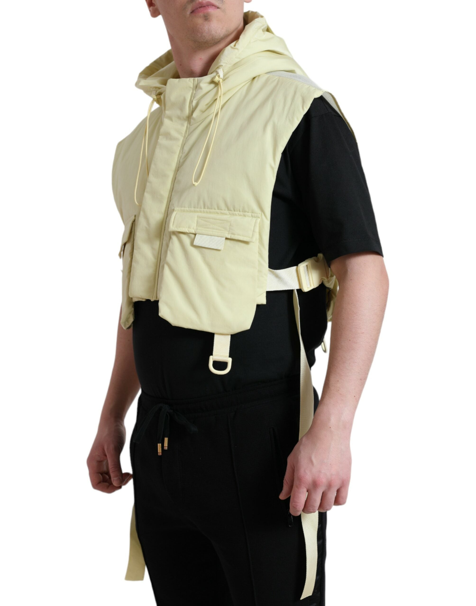 Geel nylon sportvest met capuchon