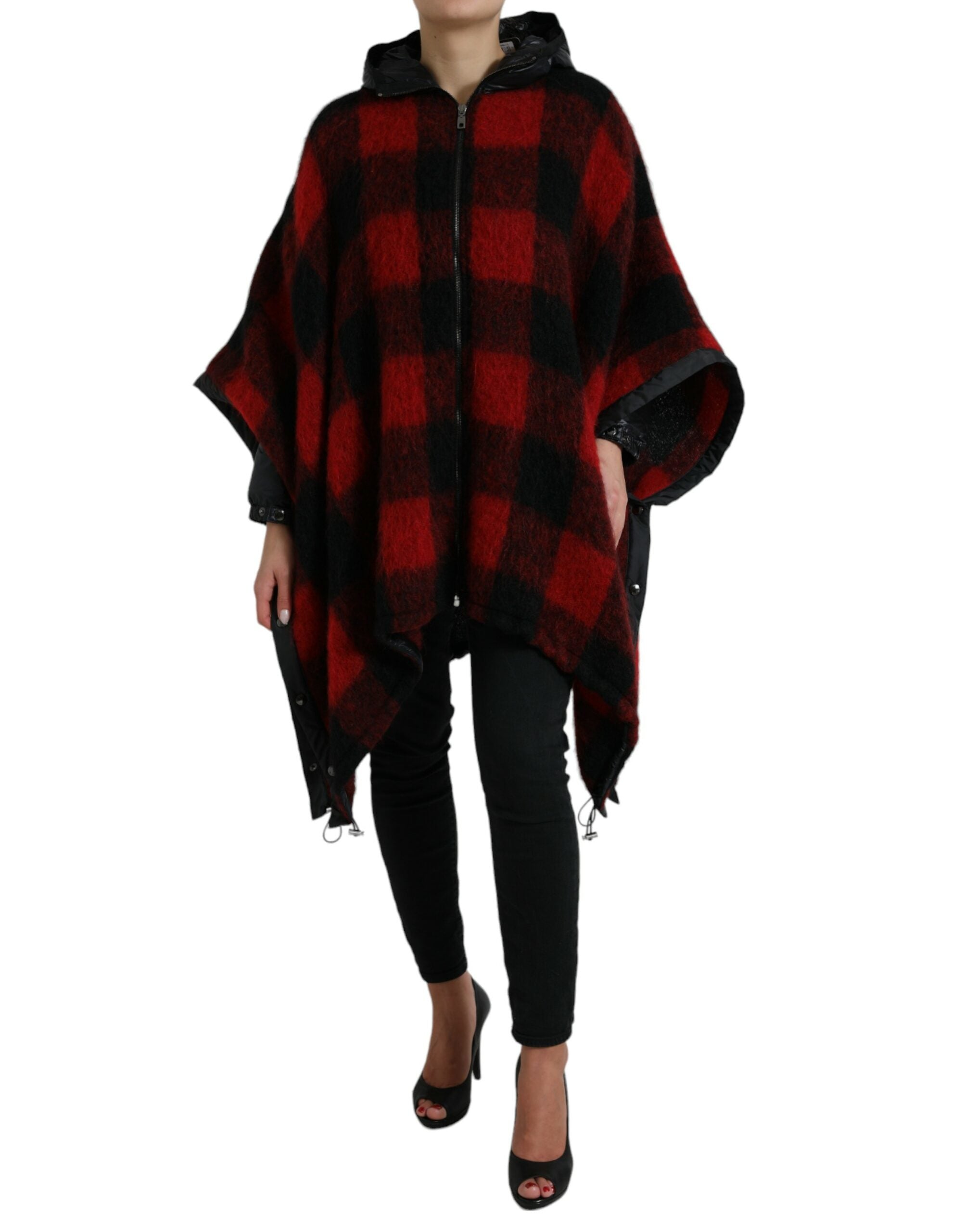 Zwarte rode buffelruit poncho met capuchon